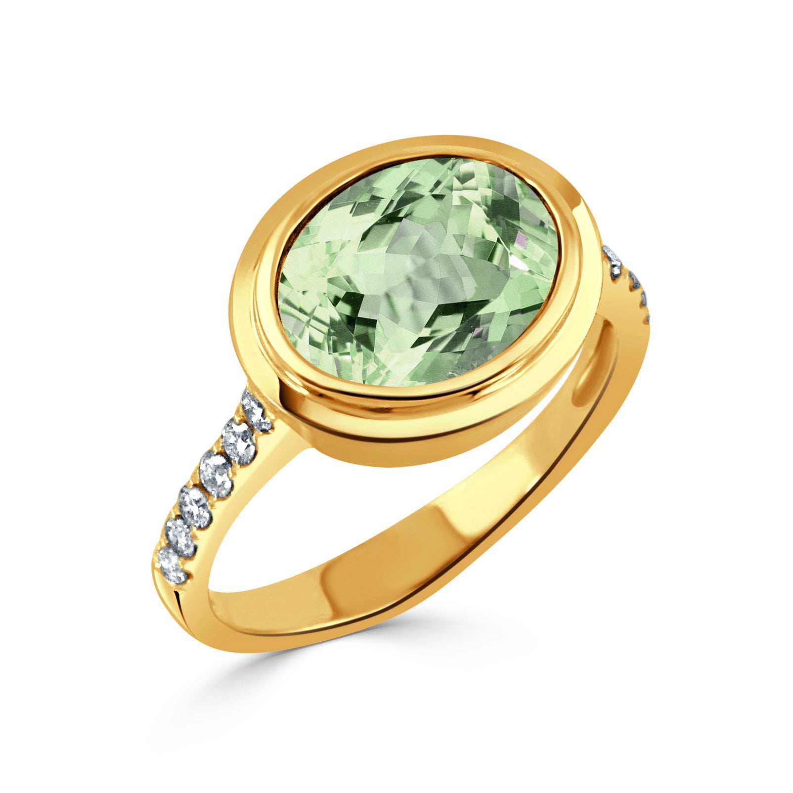 Elegant 18K Yellow Gold Ring with Oval Green Amethyst & Pavé Diamonds | Perfect for Engagement, Anniversary & Special Occasions