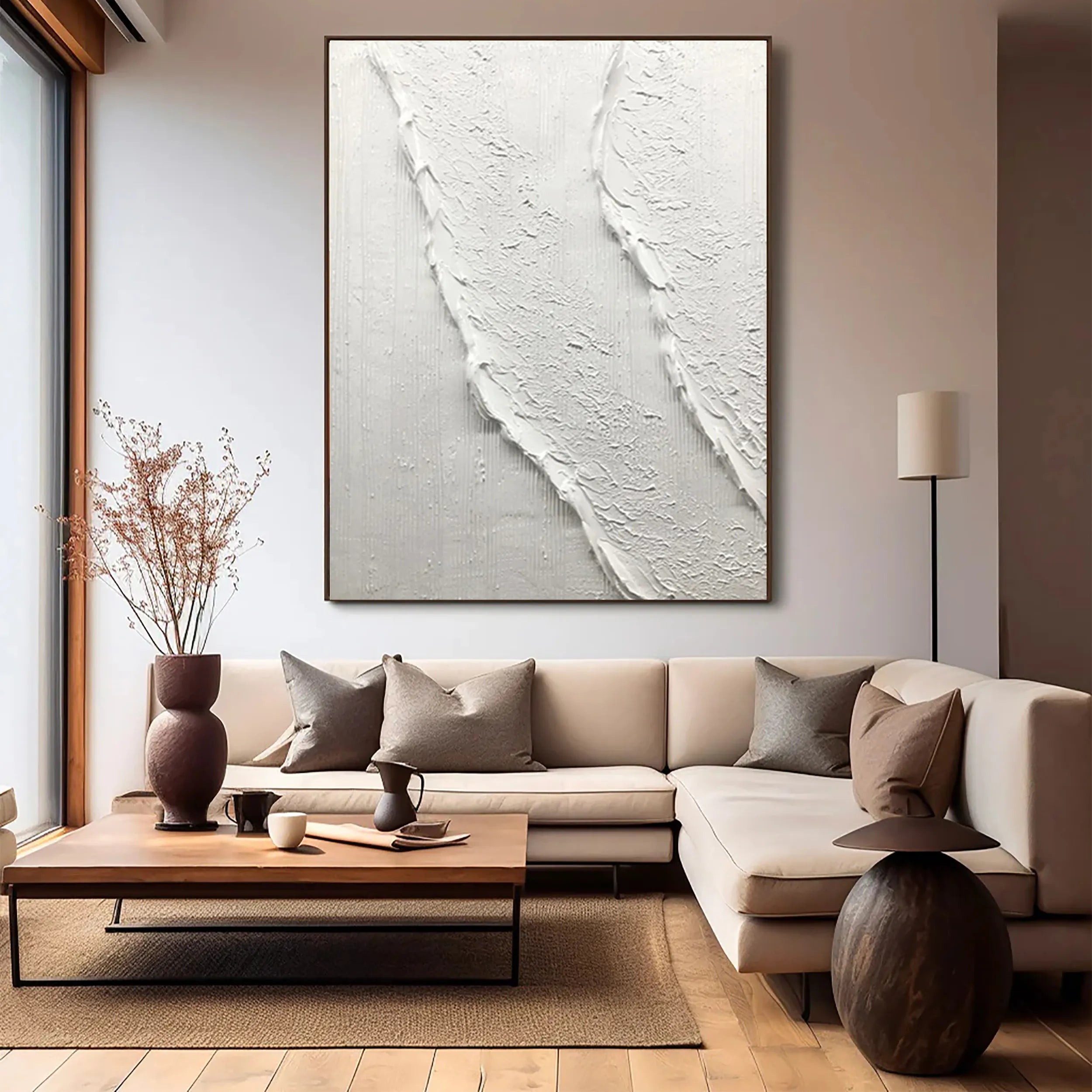 White Minimalist Textured Painting Canvas - Abstract Wall Art Decor for Living Room, Bedroom & Office | Premium Quality #MM179