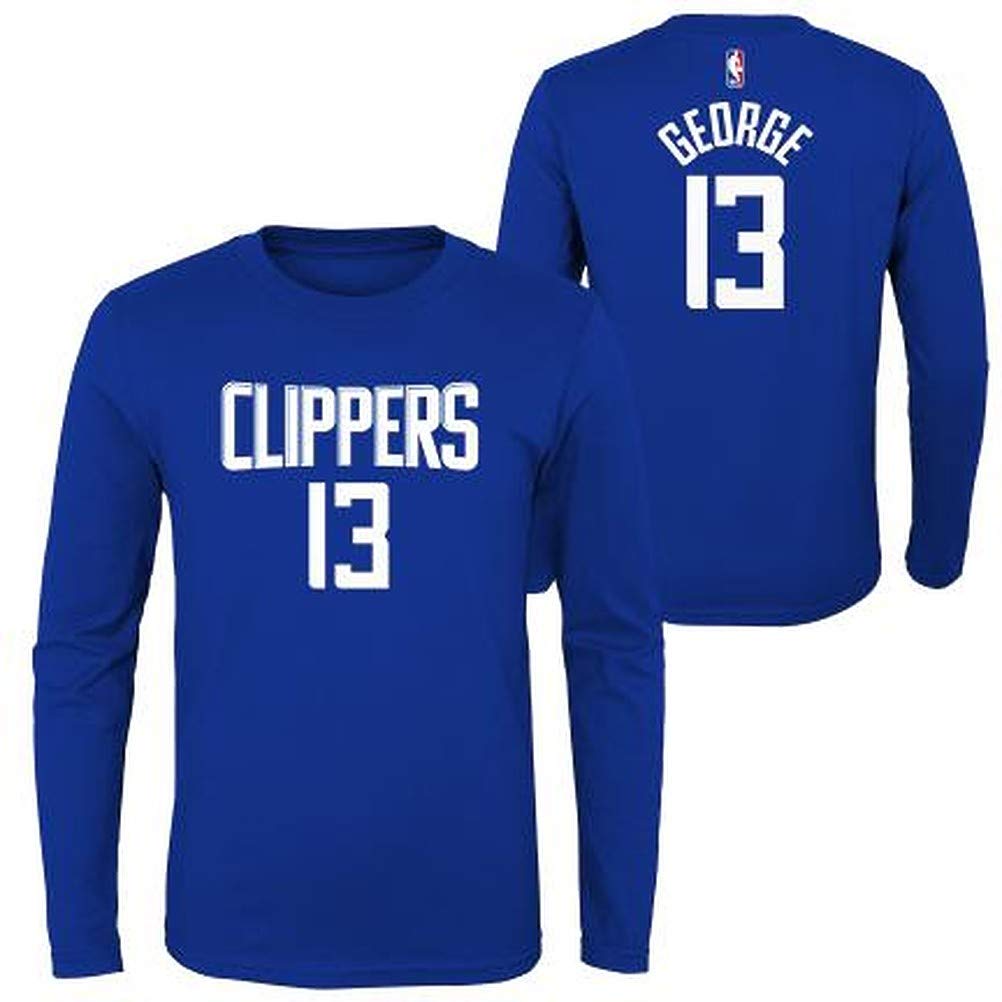 Outerstuff NBA Youth Paul George Los Angeles Clippers Long Sleeve Jersey T-Shirt - Medium, Team Color with Player Name & Number - Perfect for Game Day, Basketball Practice & Fan Apparel