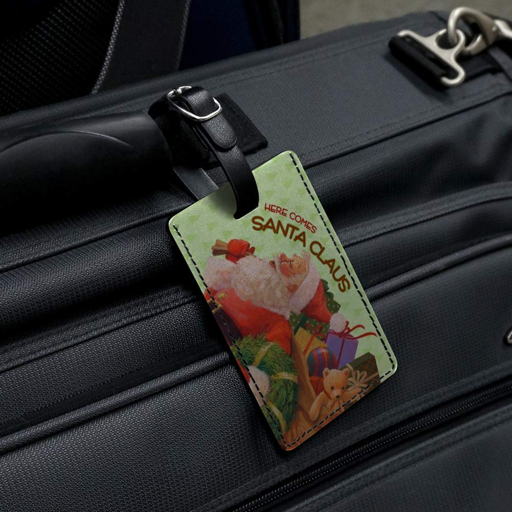 Santa Claus Leather Luggage Tag - Personalized Rectangle ID Card Holder for Christmas Travel & Gifts | Perfect for Suitcases, Backpacks, and Holiday Trips