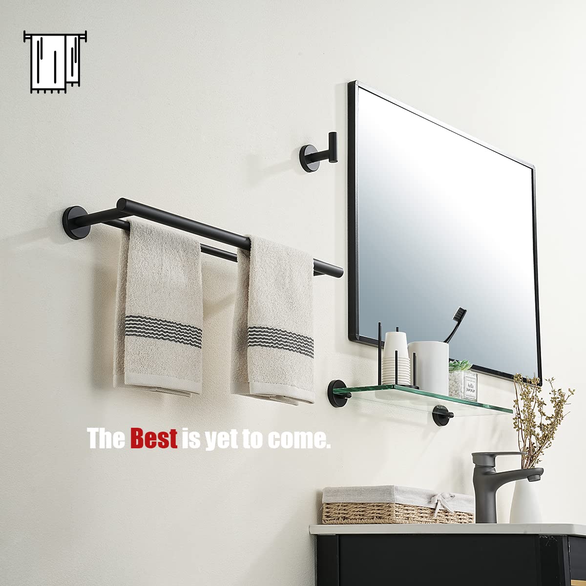 18 Inch Matte Black Stainless Steel Towel Bar - Heavy Duty 304 Stainless Steel Bathroom Towel Rack with Wall Mount (0.8mm Thick, 20