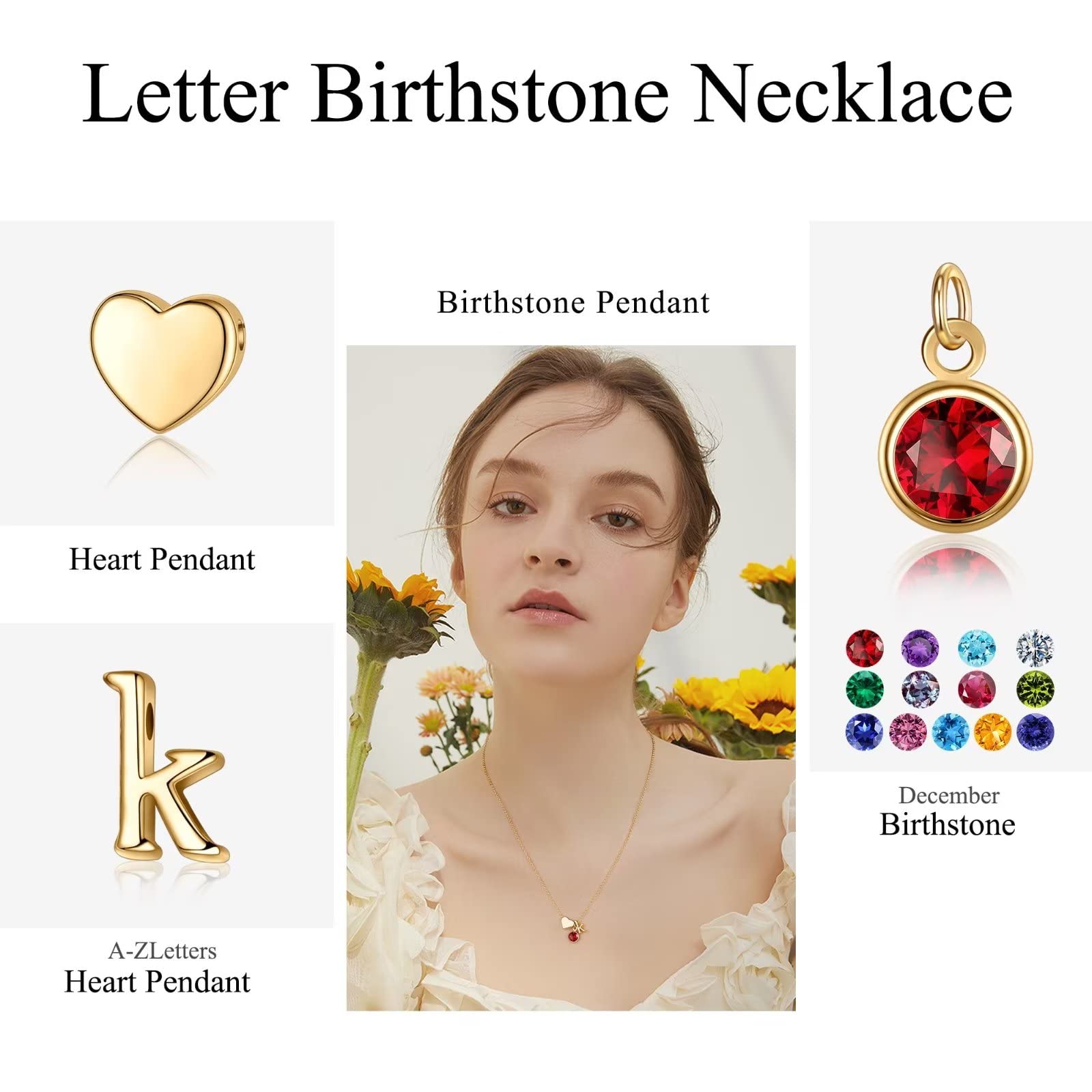 Personalized Ursilver Initial Birthstone Necklace for Women - Heart Pendant with Birthstone, Custom Name Jewelry, Unique Birthday Gift for Her, Perfect for Anniversaries & Special Occasions