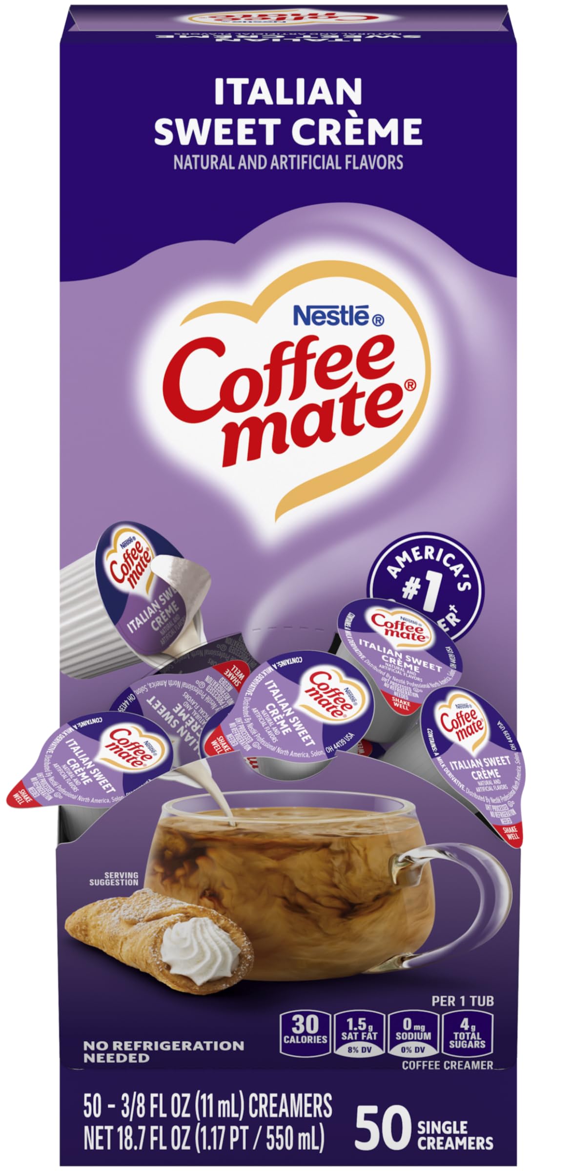 Coffee-Mate 84652 Italian Sweet Creme Liquid Coffee Creamer - 50 Count (0.375 oz Cups) - Perfect for Office Coffee Stations, Cafes & Home Brewing
