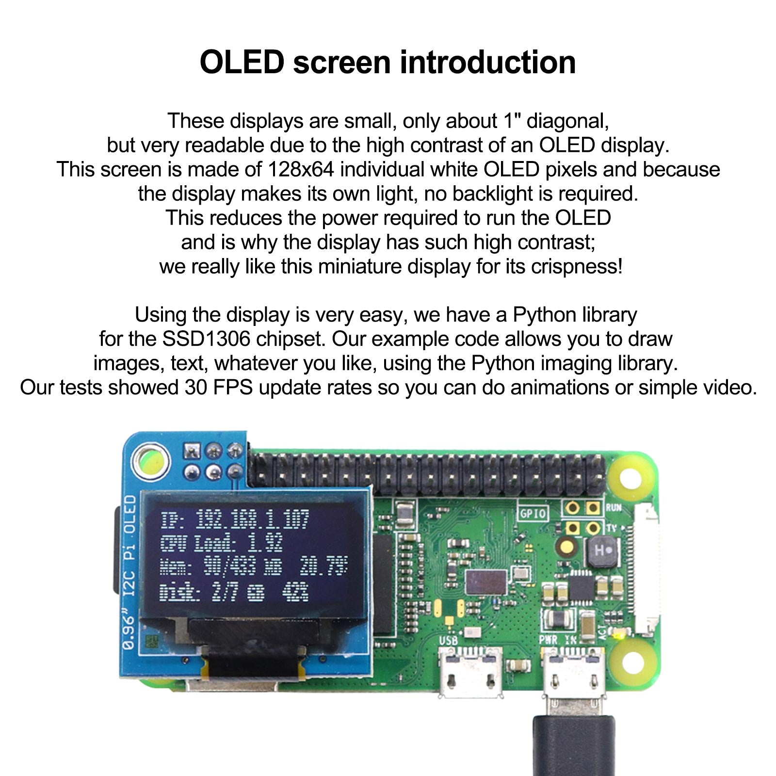 0.96 Inch OLED Display Module 128x64 Resolution - Compatible with Raspberry Pi 4B, 3B, Pi Zero & More - Perfect for DIY Electronics, IoT Projects & Embedded Systems