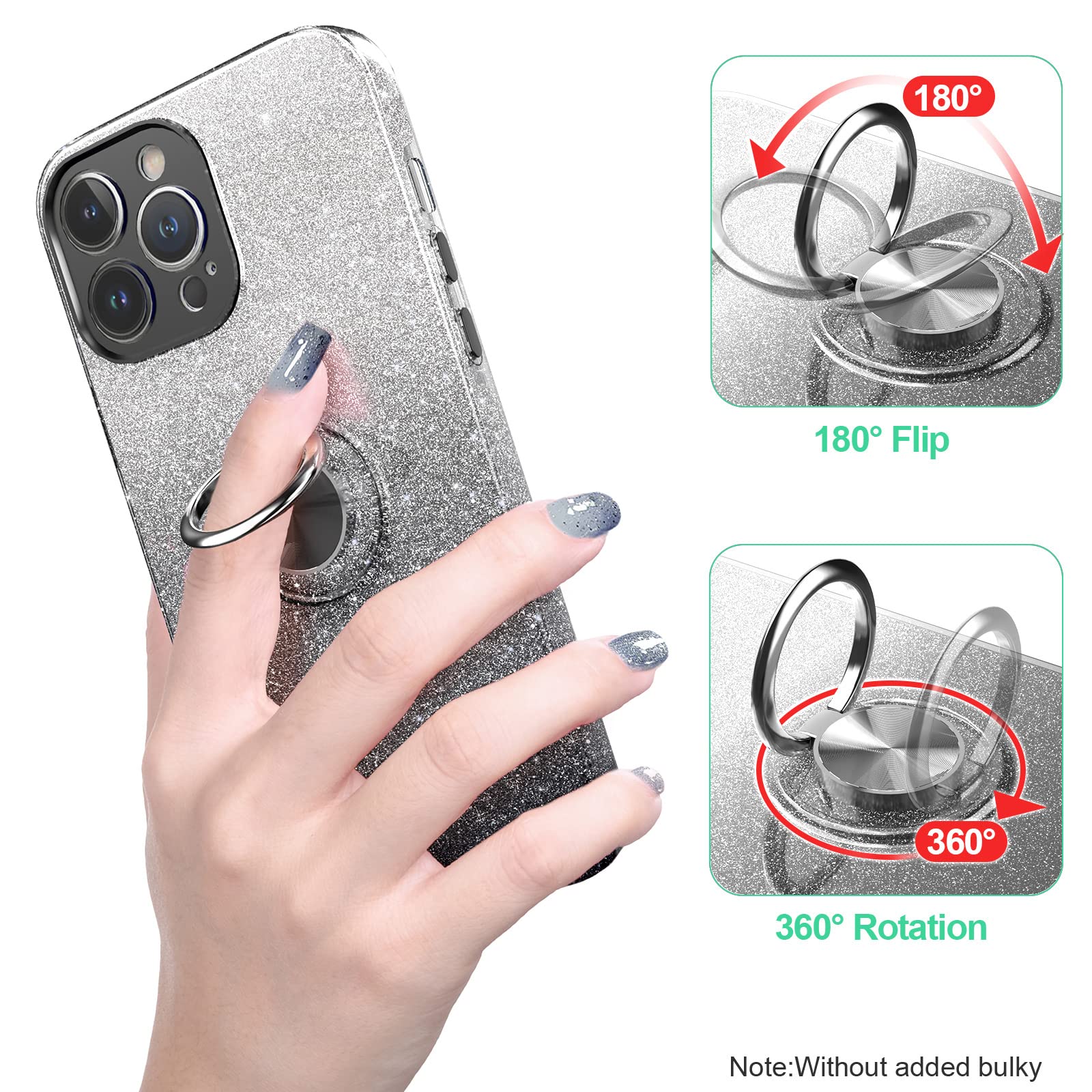 Slim Glitter Sparkly Case with 360° Ring Holder & Kickstand for iPhone 12 Pro Max 6.7