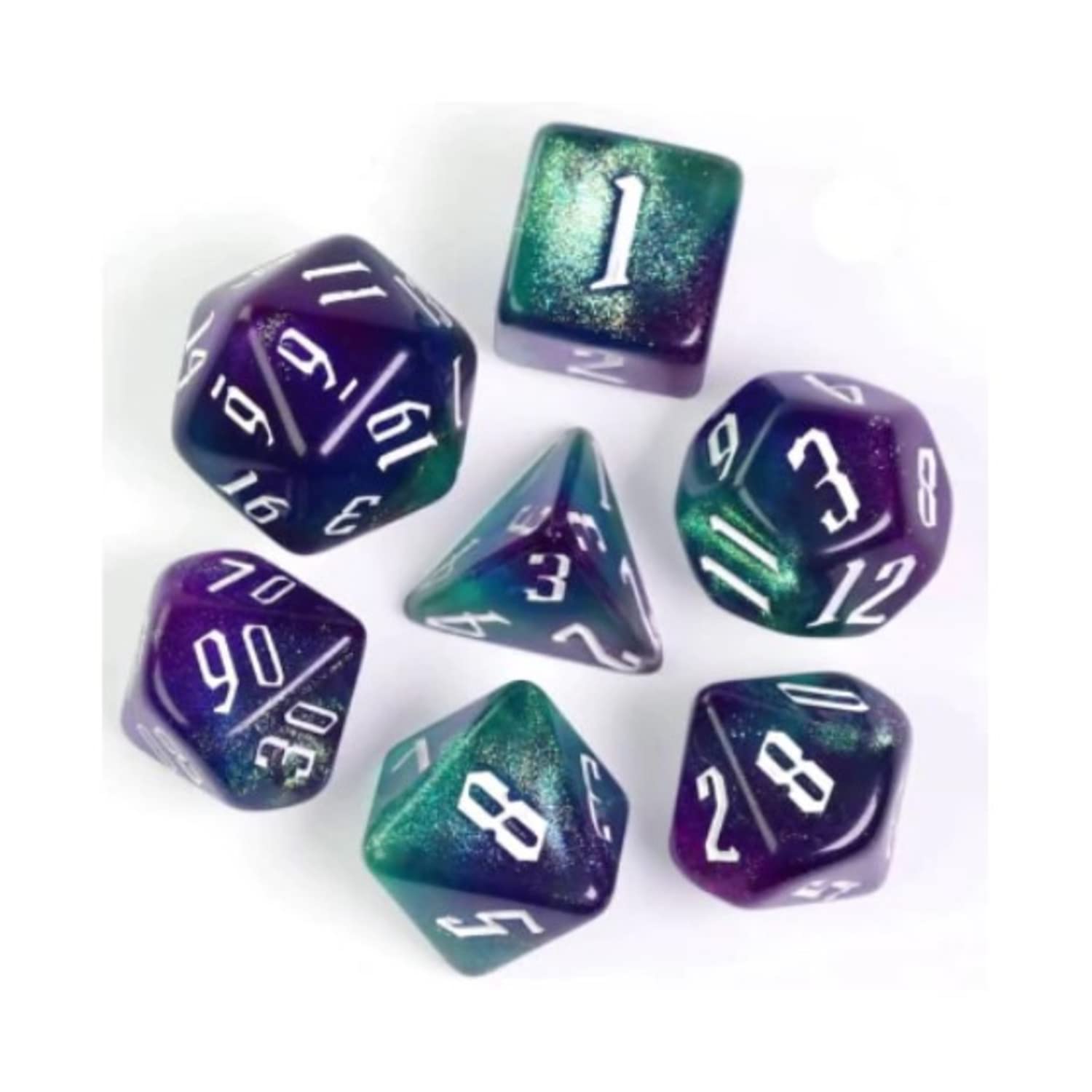 Foam Brain Games Polyhedral Dice Set - Magician's Twilight with White (7-Piece) for D&D, RPG, and Tabletop Gaming