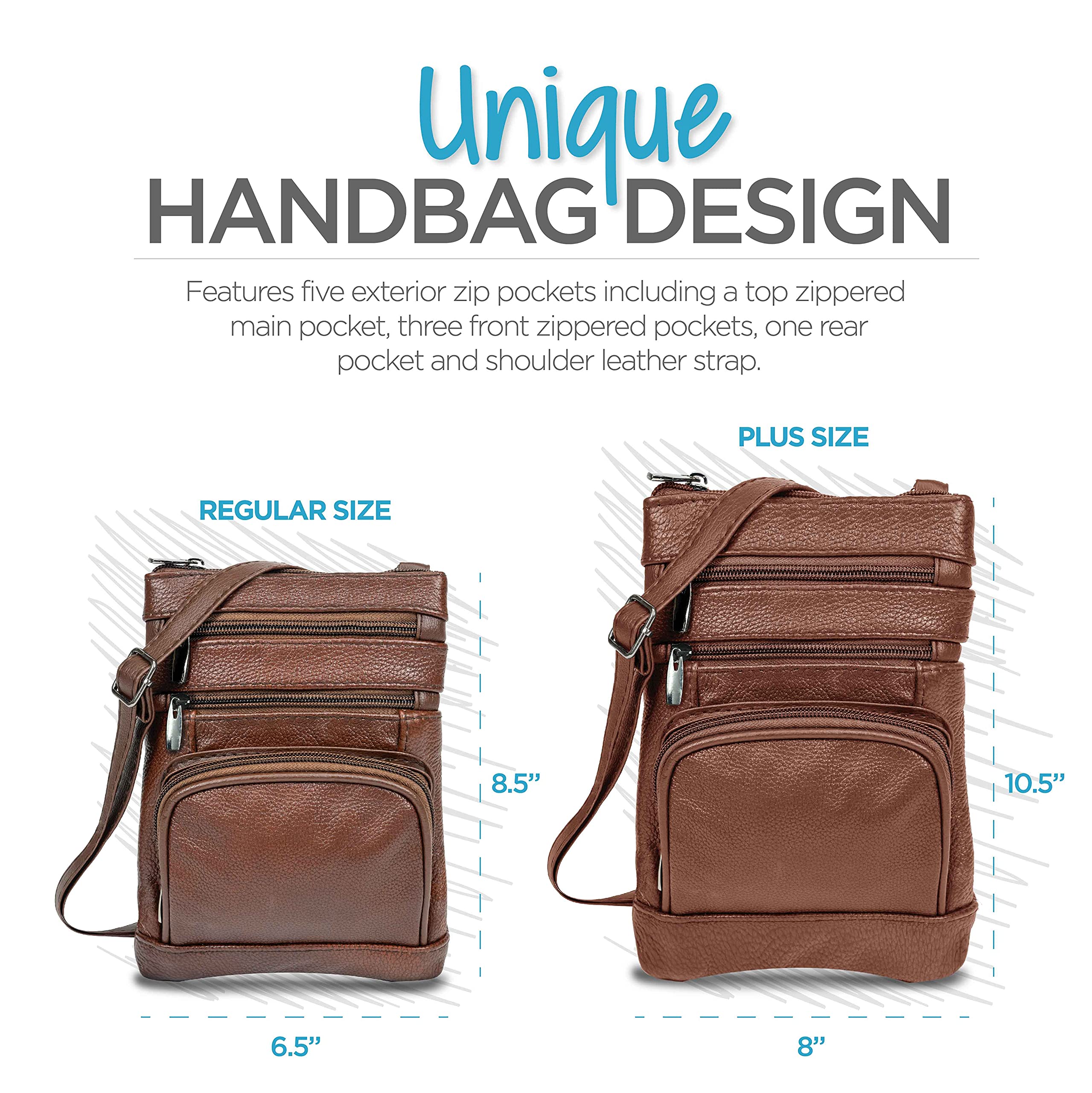 Krediz Genuine Leather Crossbody Bags for Women - Adjustable Strap Multi-Pocket Shoulder Purse - Soft & Durable Handbag for Daily Use, Travel & Shopping
