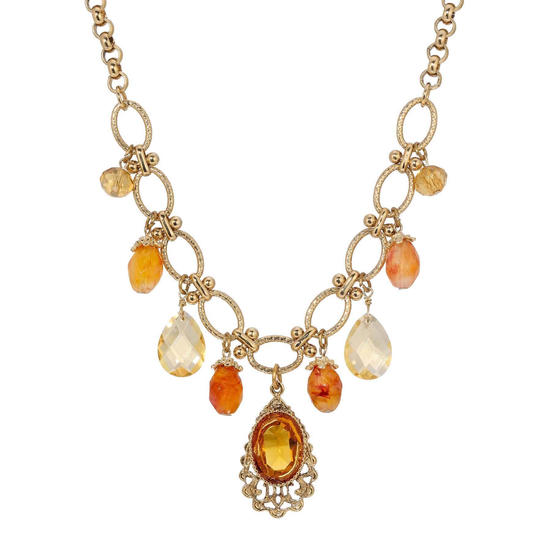 1928 Jewelry Imperial Topaz Crystal Beaded Necklace - 16 Inch with 3 Inch Extension - Elegant Statement Necklace for Women, Perfect for Weddings, Parties & Special Occasions