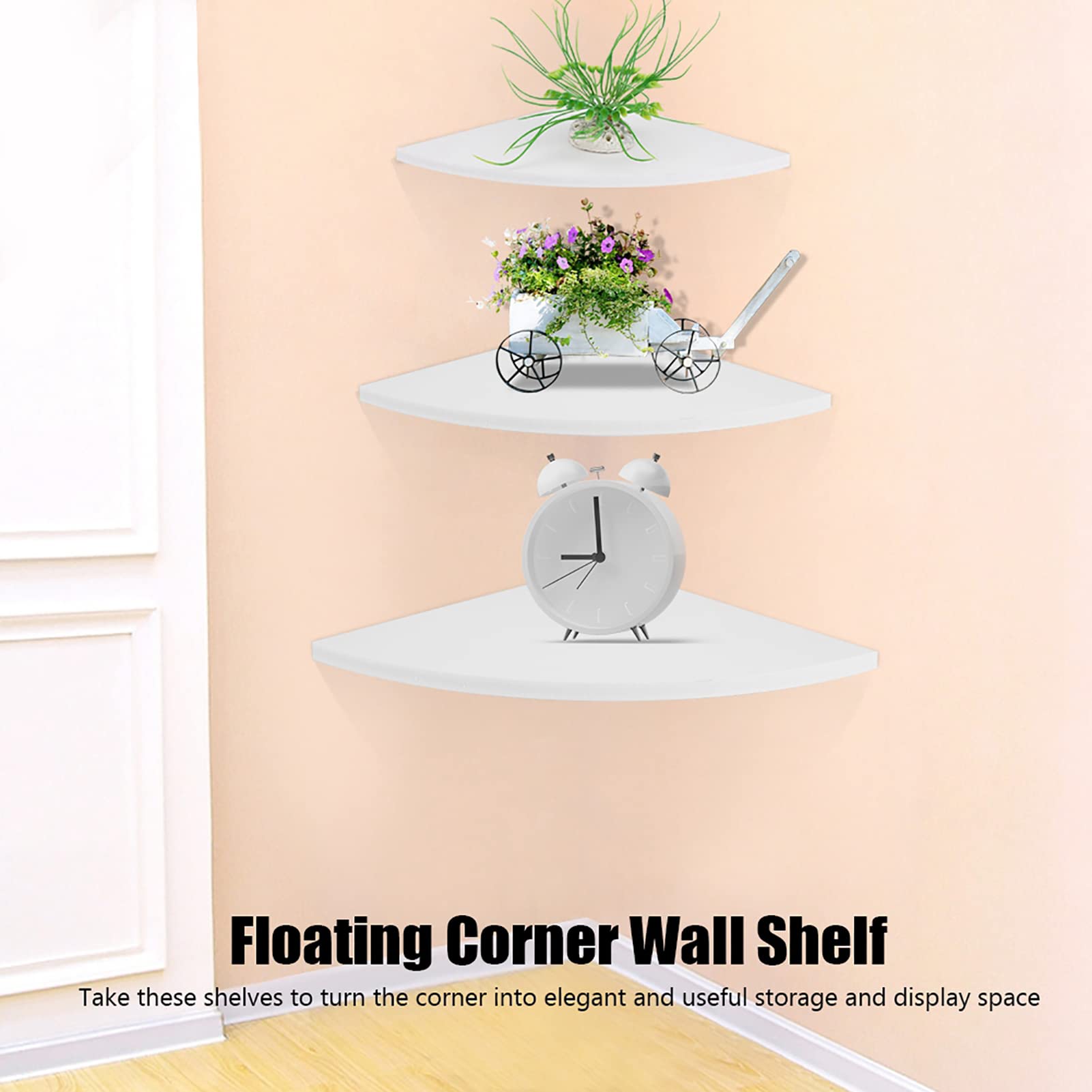3-Tier Corner Wall Shelf - Floating Display Shelf for Home Decor, Books & Photo Frames | Space-Saving Storage Solution for Living Room, Bedroom & Bathroom | 7.48x7.48x7.28 Inches