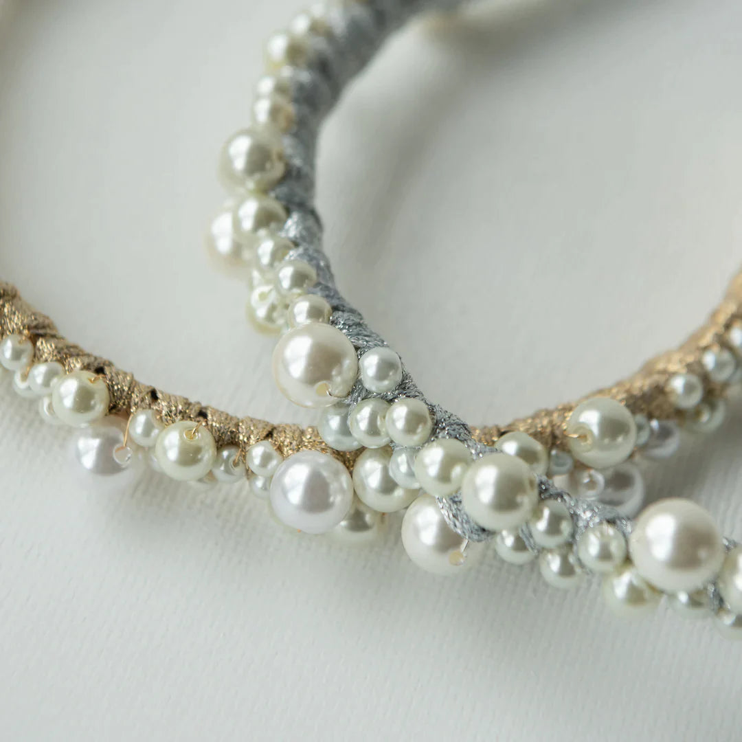 A'el Este Charlotte & Mia Gold Bridal Pearl Headband Set – Elegant Wedding Hair Accessories for Brides, Bridesmaids, and Special Occasions