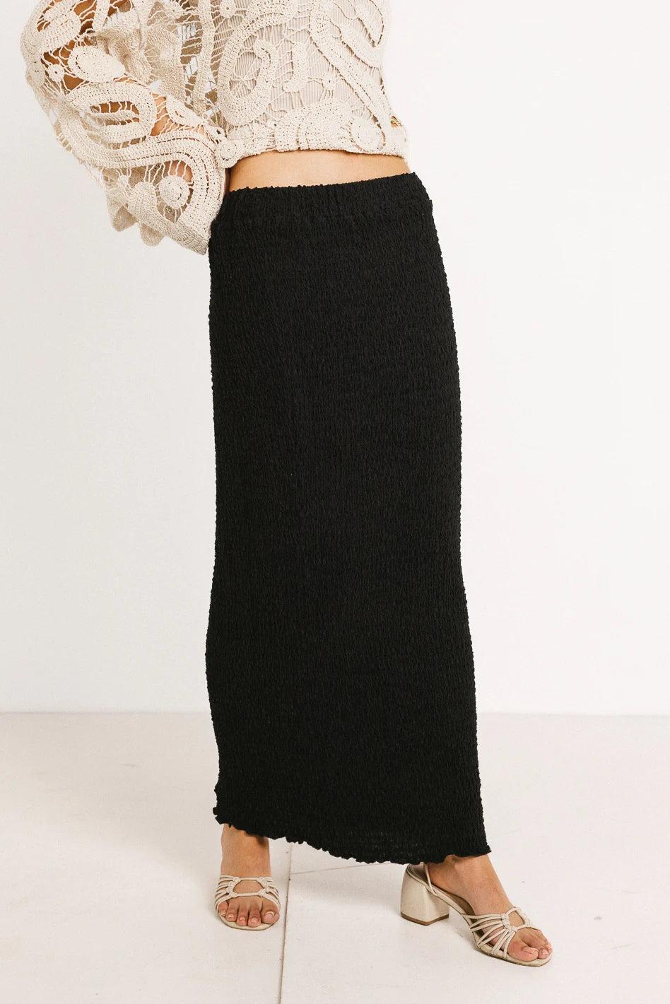 Monica Smocked Skirt for Women - Floral Embroidered Midi Skirt with Elastic Waist | Perfect for Summer Outfits, Beach Vacations & Boho Fashion