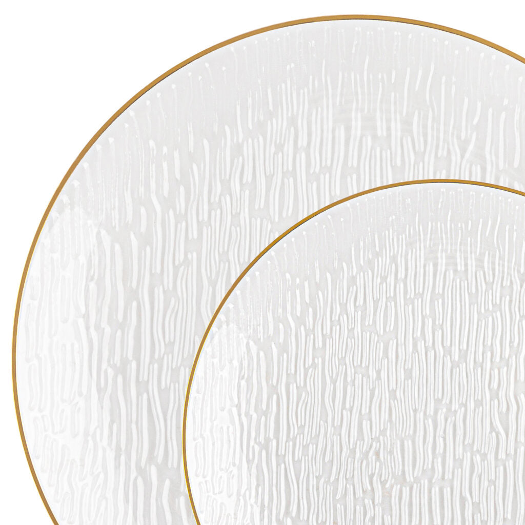 24-Pack Clear & Gold Rim Round Plastic Dinnerware Set for 12 Guests - Elegant Disposable Plates, Cups & Cutlery for Parties, Weddings & Holiday Gatherings