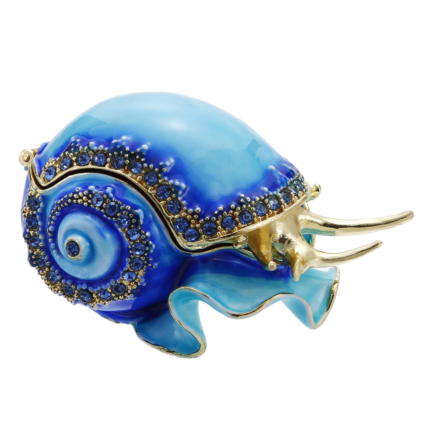 Hand Painted Enamel Conch Trinket Box - Hinged Jewelry Organizer for Rings & Necklaces, Classic Bejeweled Storage Box, Unique Collectible Keepsake Home Decor - Perfect for Beach Themed Bedrooms, Bathroom Countertops & Gift Giving