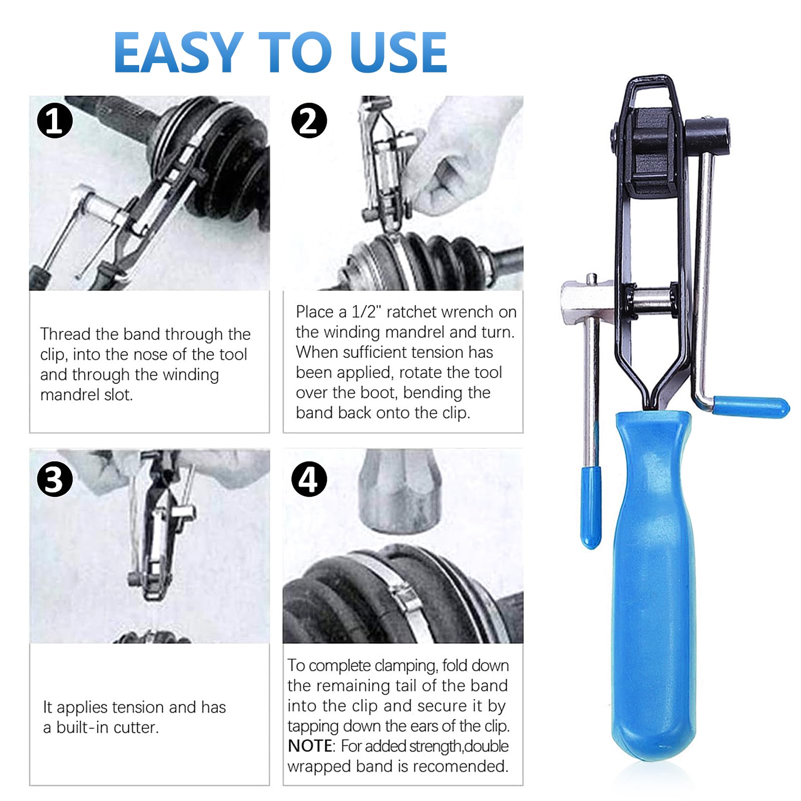 2 CV Boot Clamp Pliers with 20PCS 304 Stainless Steel CV Boot Clamps - Professional CV Axle Removal Tool & Hose Band Pliers for Car Repair - Dust Cover Clip Removal & Axle Banding Tool Kit (Blue) - Perfect for Auto Mechanics & DIY Vehicle Maintenance
