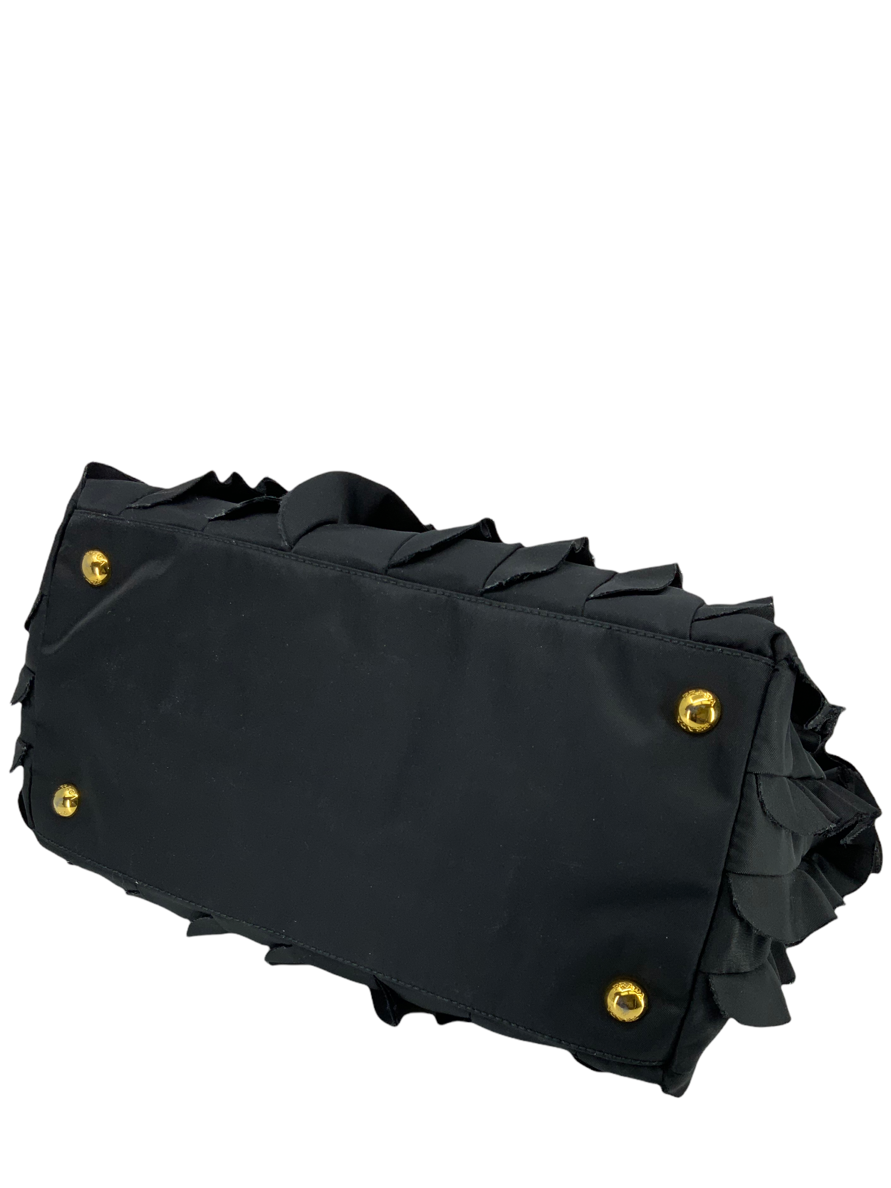 Prada Tessuto Nylon Ruffle Tote Bag for Women - Luxury Designer Handbag for Work, Travel & Everyday Use