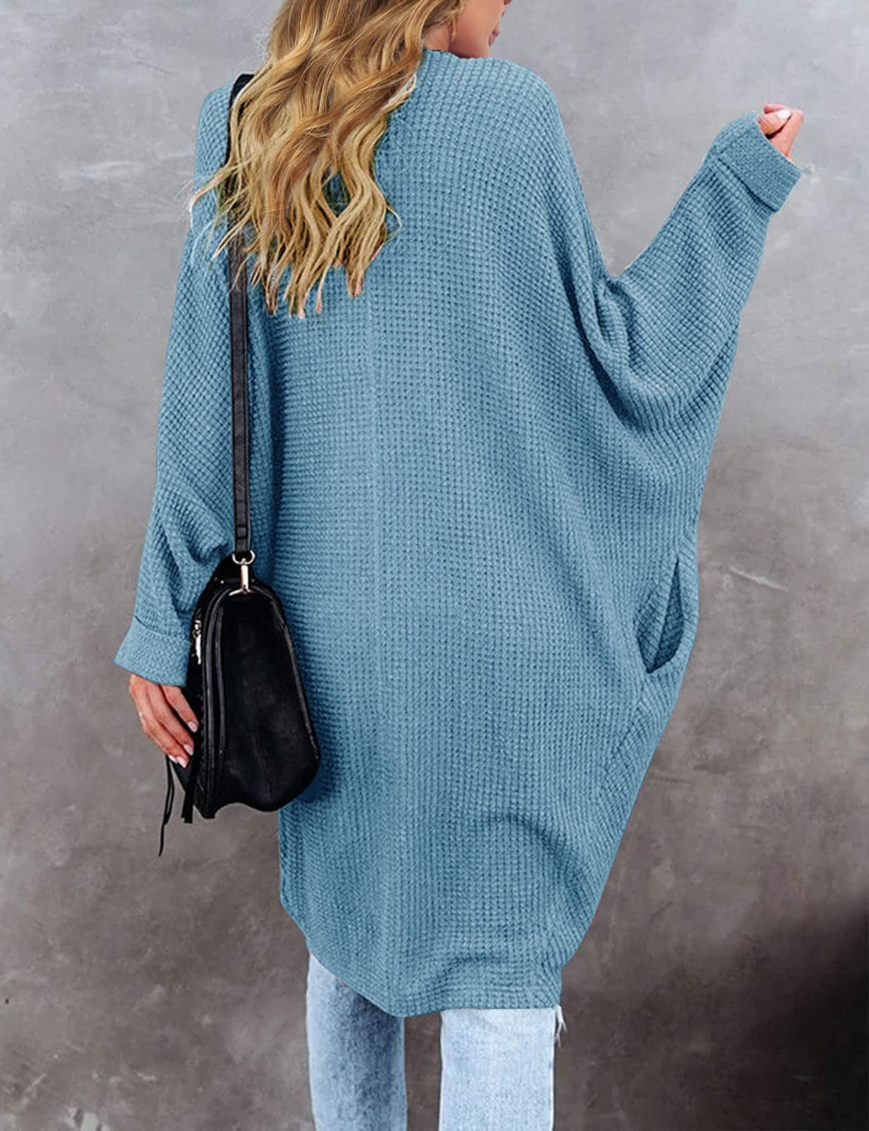 MEROKEETY Women's 2025 Fall Waffle Knit Batwing Long Sleeve Cardigan - Loose Open Front Sweater Coat for Casual Outfits & Layering | Perfect for Autumn, Office Wear & Coffee Dates
