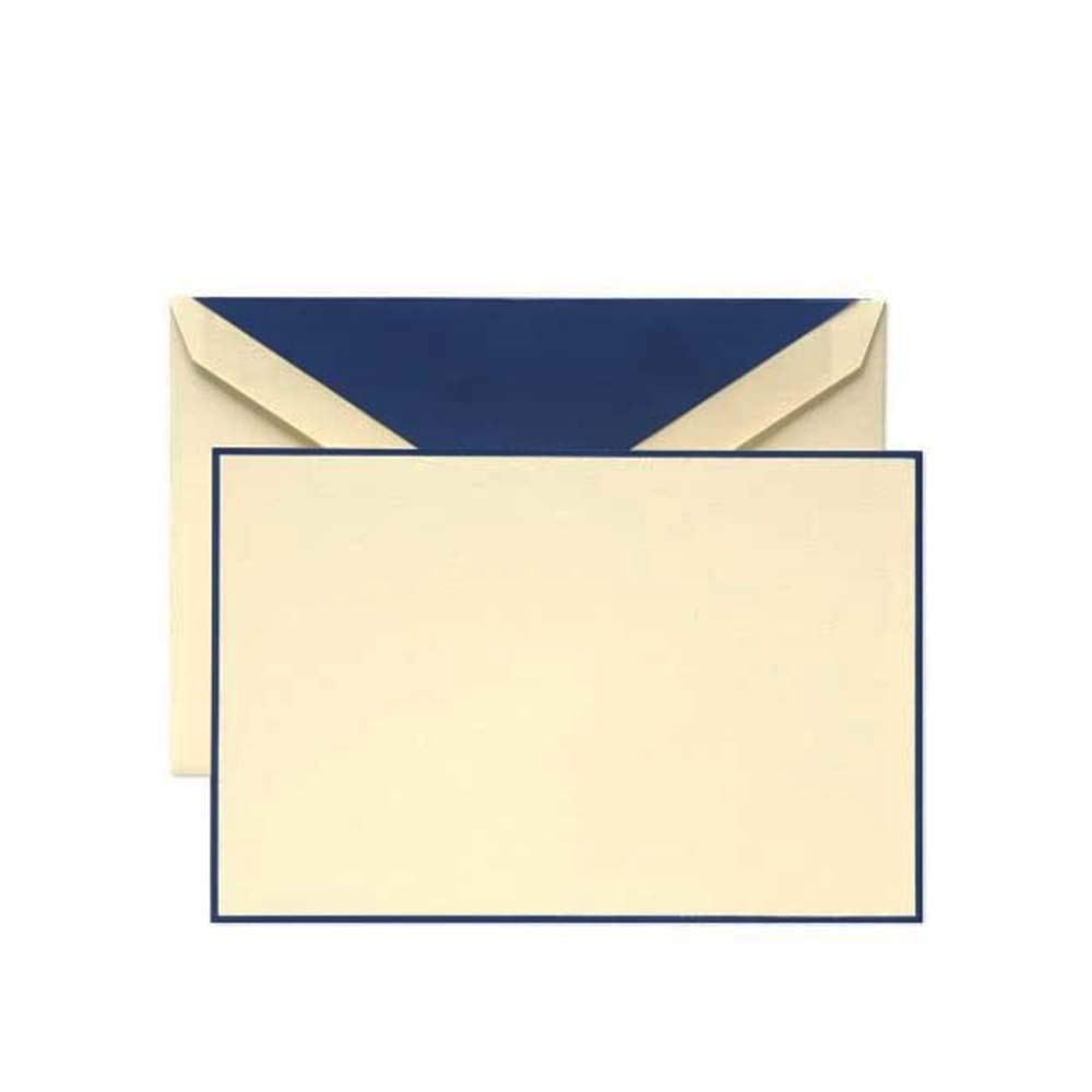 Crane & Co. Regent Blue Hand Bordered Ecru White Correspondence Cards - Premium Stationery Set of 50 for Thank You Notes, Wedding Invitations & Formal Business Correspondence (CC3131)