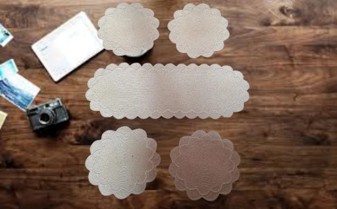 HM Creations Handmade White Pearls & Beads Luxury Table Runner - 13x36 Inch Wedding Table Topper (Set of 6 Placemats) for Bridal Showers, Anniversary Dinners & Formal Dining Decor