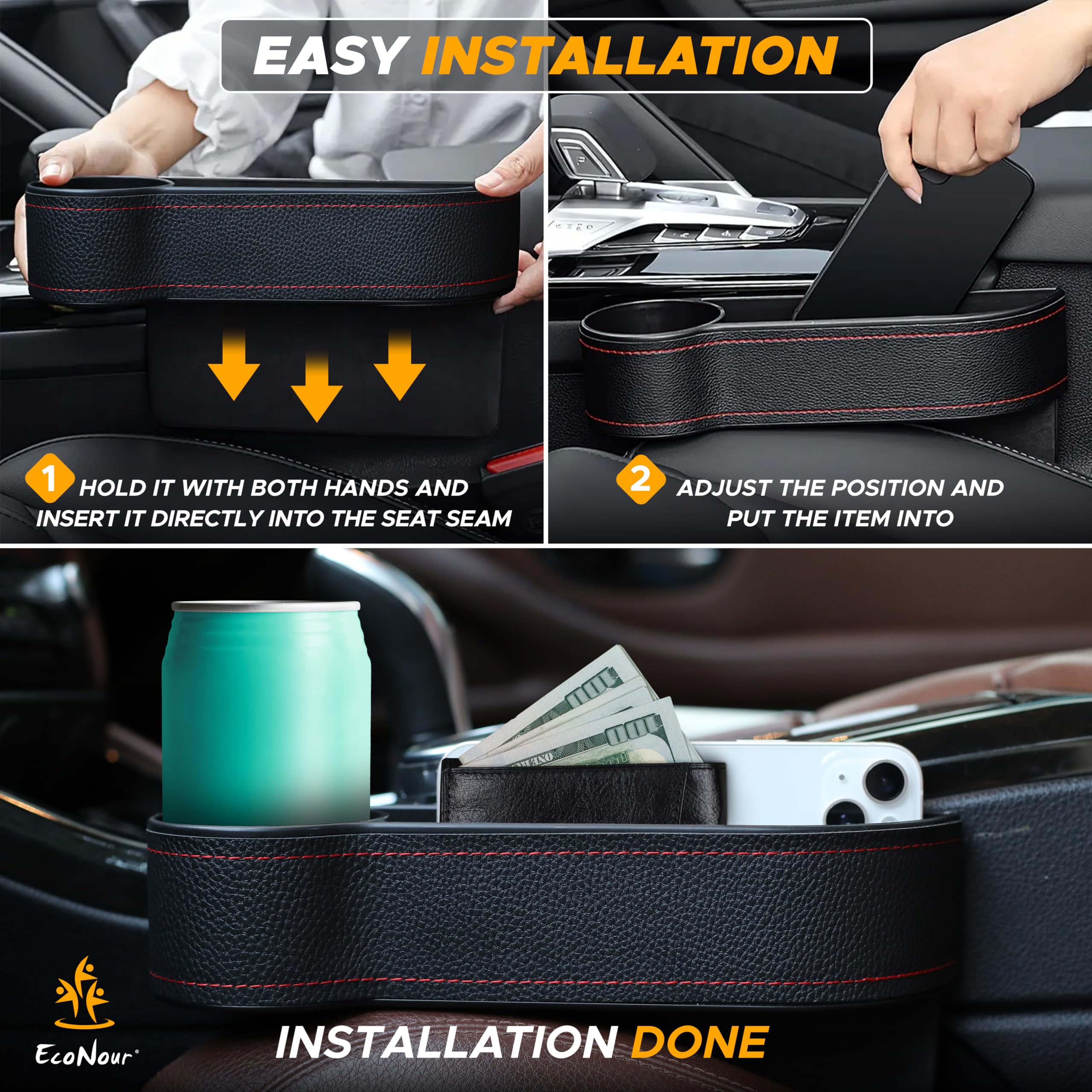 EcoNour Car Seat Gap Filler with Cup Holder (10