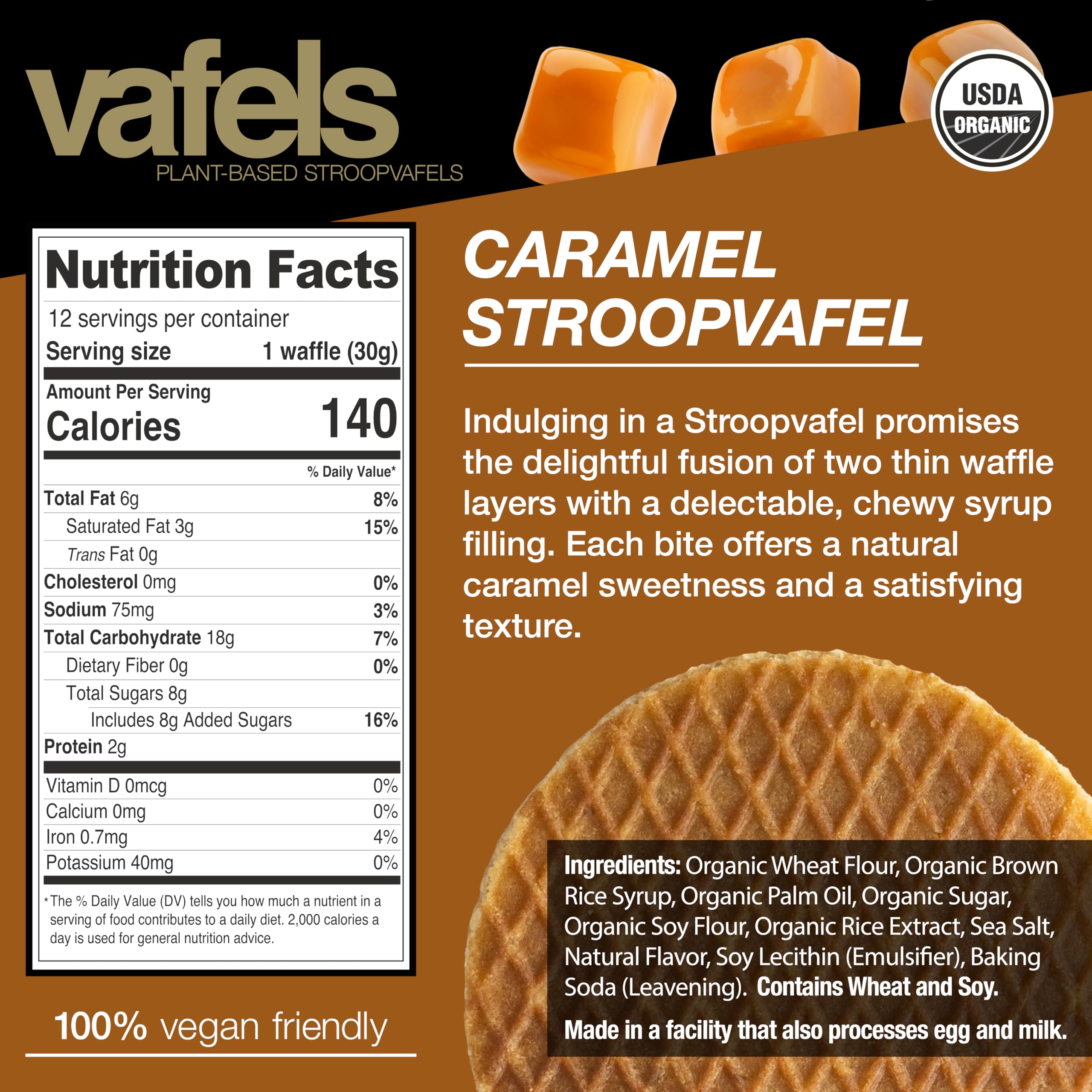 VAFELS Organic Plant-Based Stroopwafel - Vegan Caramel Waffle for Sports Nutrition & Healthy Snacks | No Artificial Ingredients | Perfect Pre-Workout Fuel & Post-Exercise Recovery Snack | Ideal for Hiking, Cycling & Endurance Training