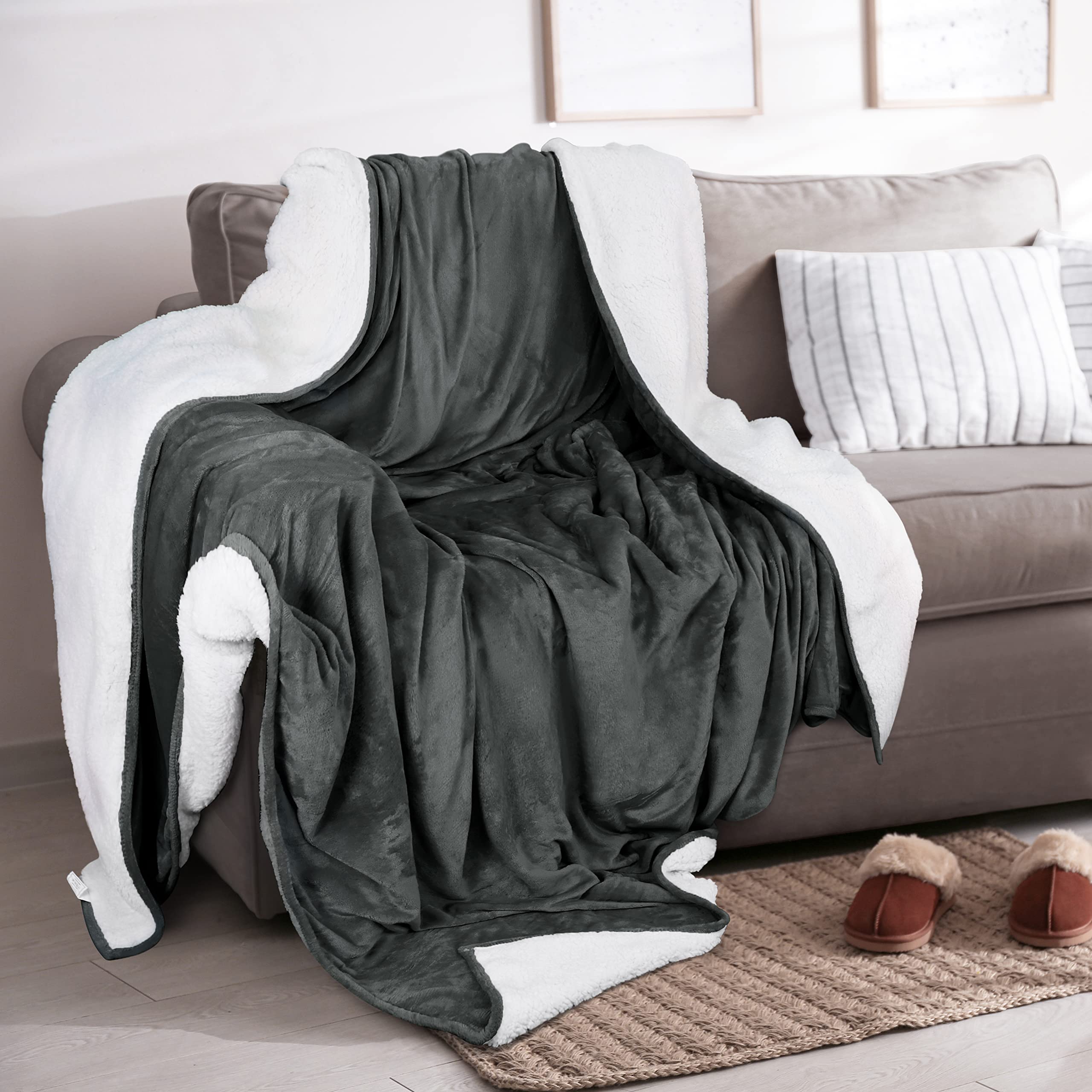 Utopia Bedding Sherpa Blanket Full Size (Grey, 90x84 Inches) - Ultra Soft Lightweight Reversible Fleece Blanket for Bed, Sofa, Camping & Travel - Cozy Home Decor & Outdoor Adventure Essential