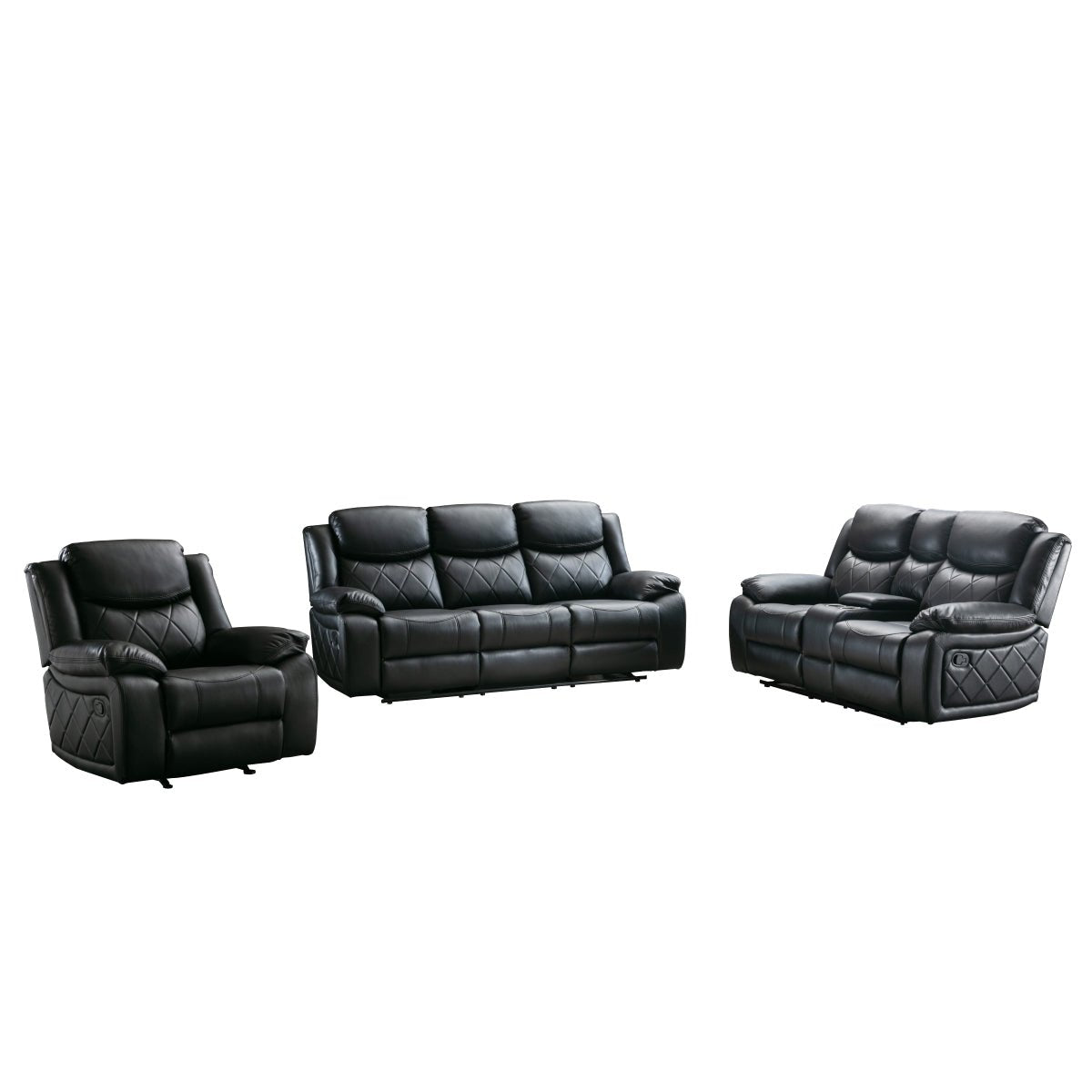 Bartholomew Black Reclining Sofa - Modern Leather Recliner Couch for Living Room, Home Theater & Lounge | Comfortable Sectional Sofa with Cup Holders