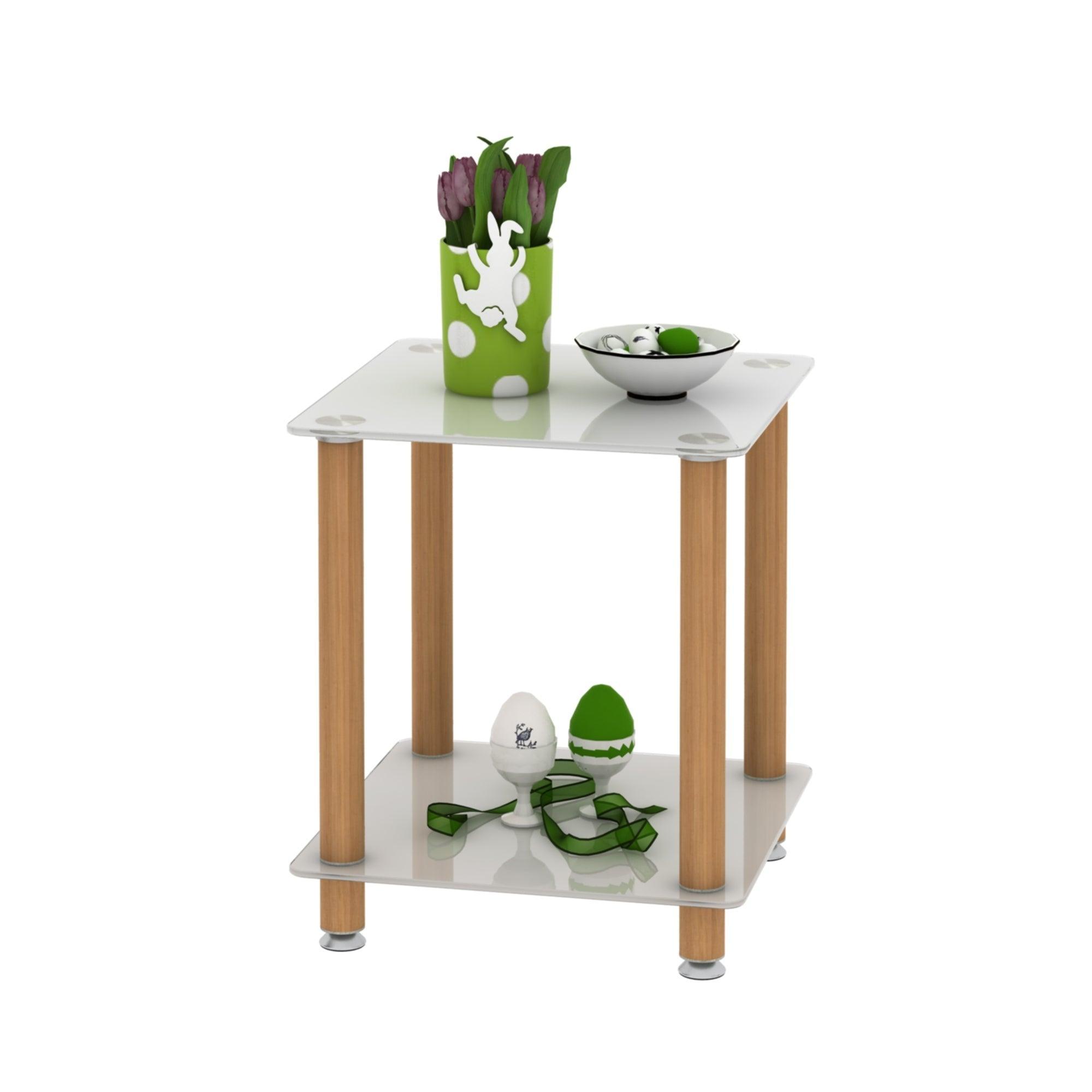 Modern 2-Tier White & Oak Side Table with Storage Shelf - End Table, Nightstand, Sofa Table for Living Room, Bedroom, Office - Space Saving Furniture for Small Spaces