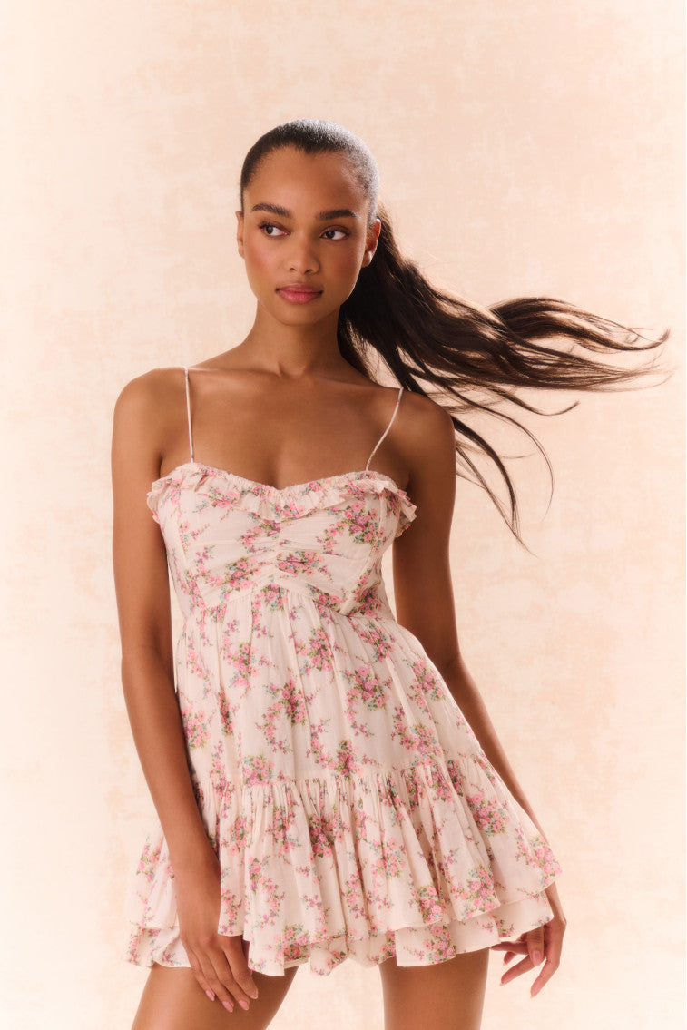 Linny Floral Mini Dress - Women's Summer Short Sleeve A-Line Party Dress for Beach Vacation, Date Night & Casual Outings