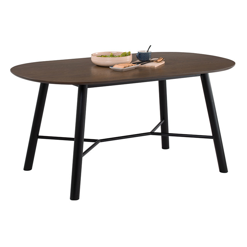 HAROLD 160cm Walnut & Black Dining Table - Modern Wooden Kitchen Table for Small Spaces, Dining Room, and Family Gatherings