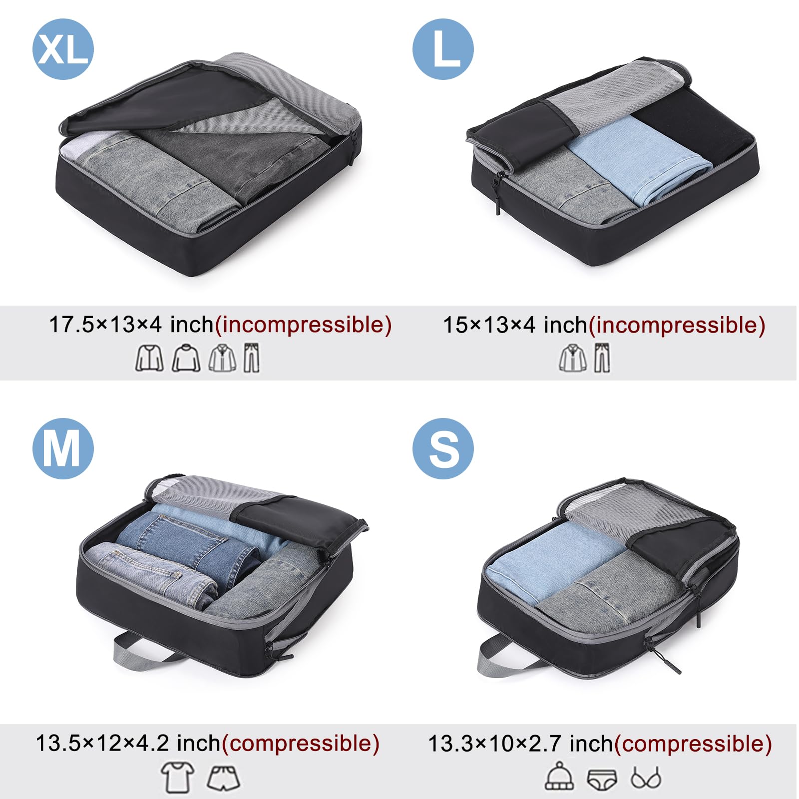 CLUCI 7-Piece/4-Piece Compression Packing Cubes Set - Travel Organizer Bags for Luggage & Suitcases - Space-Saving Travel Accessories for Business Trips, Vacations & Weekend Getaways