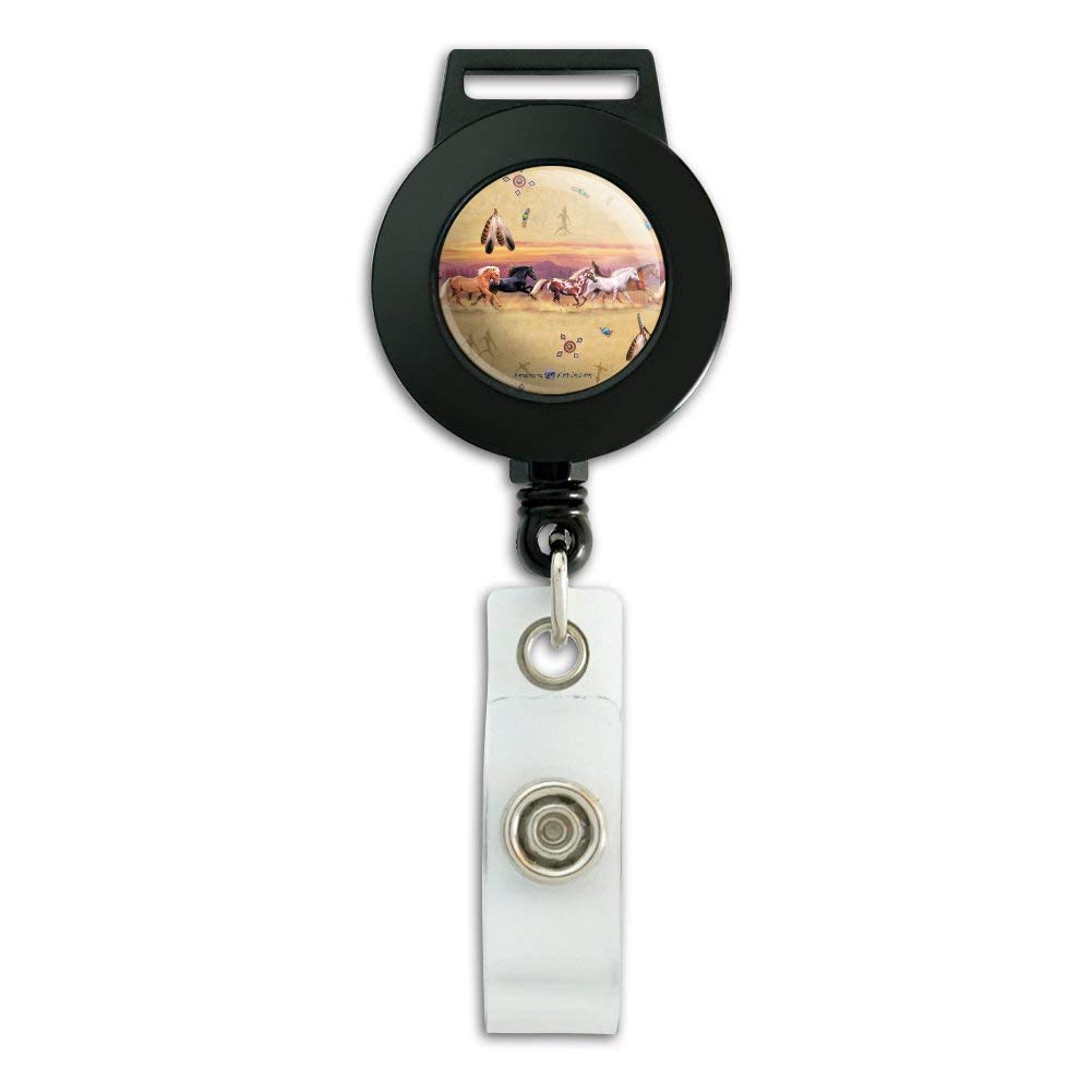 Retractable Badge Reel with Palomino Horses Running Border Design - Durable ID Card Holder for Work, Events & Conventions