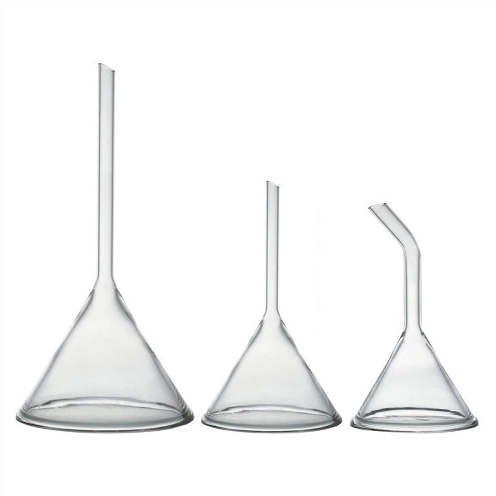 60mm Long Stem Glass Funnel - Borosilicate 3.3 Heavy Wall Lab Funnel with Curved Neck - Pack of 2 - Perfect for Chemistry Experiments, Essential Oil Blending & Home Brewing