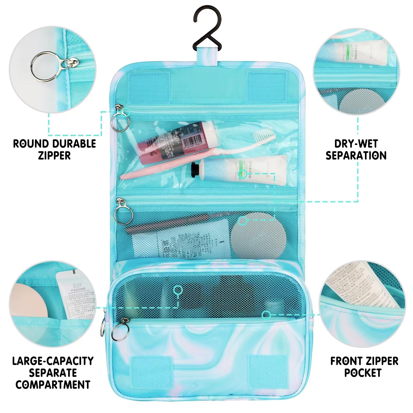 Teal Waterproof Travel Toiletry Bag for Girls - Makeup & Cosmetic Organizer for Teens - Perfect for Travel & Gym