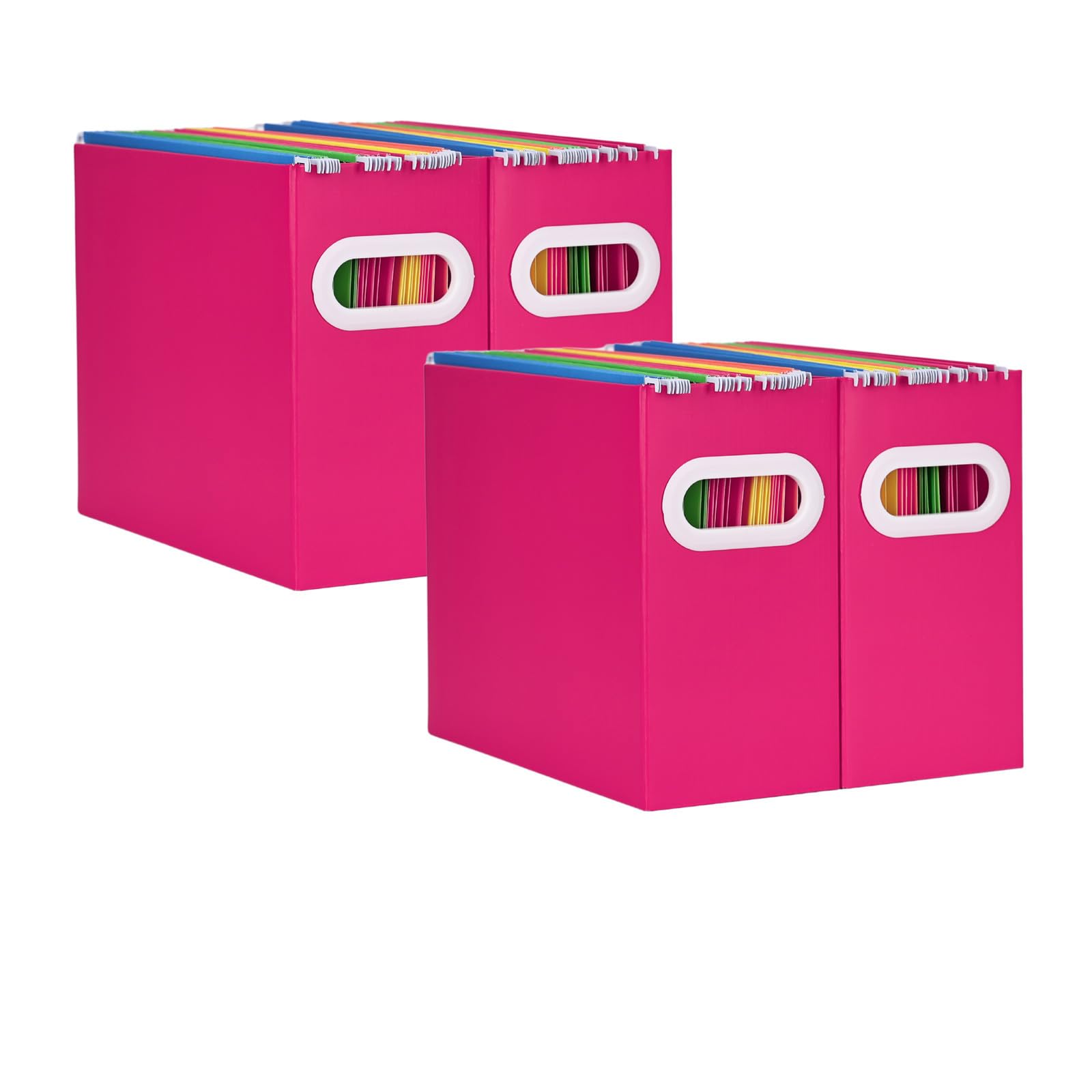 XiePiPi Collapsible Cardboard Hanging File Folders Organizer - Letter Size Portable File Storage Box with Handles for Office, School & Home (4-Pack, Magenta) - Perfect for Desk Organization, Document Storage & Workspace Decluttering