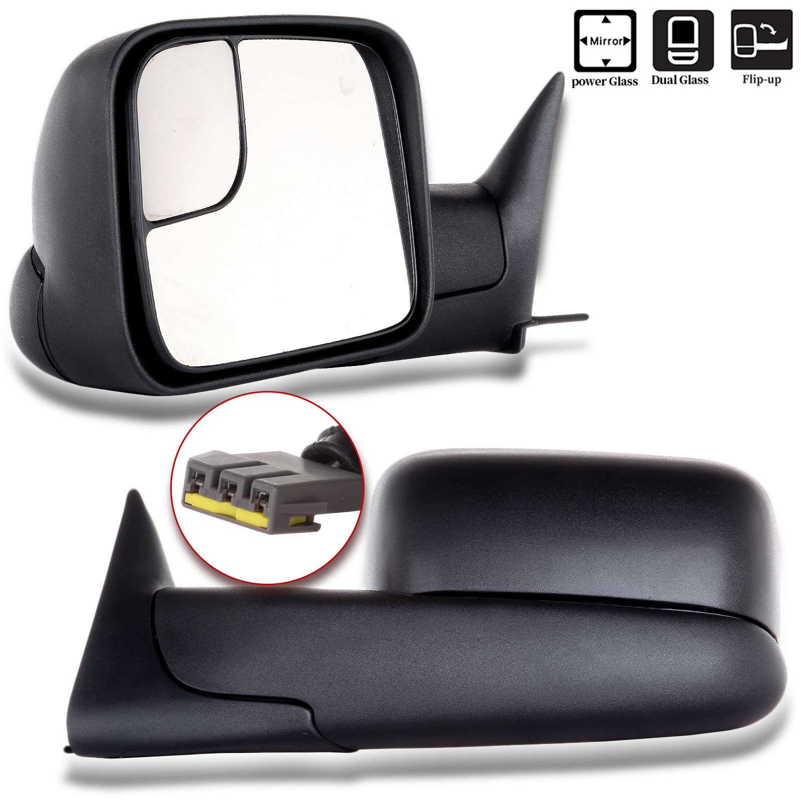 LUJUNTEC Power Adjustable Towing Mirrors for Dodge Ram 1500/2500/3500 (1994-1997) - Black Non-Heated Tow Mirror Set for Driver & Passenger Side - Perfect for Towing Trailers, Boats & Heavy Loads