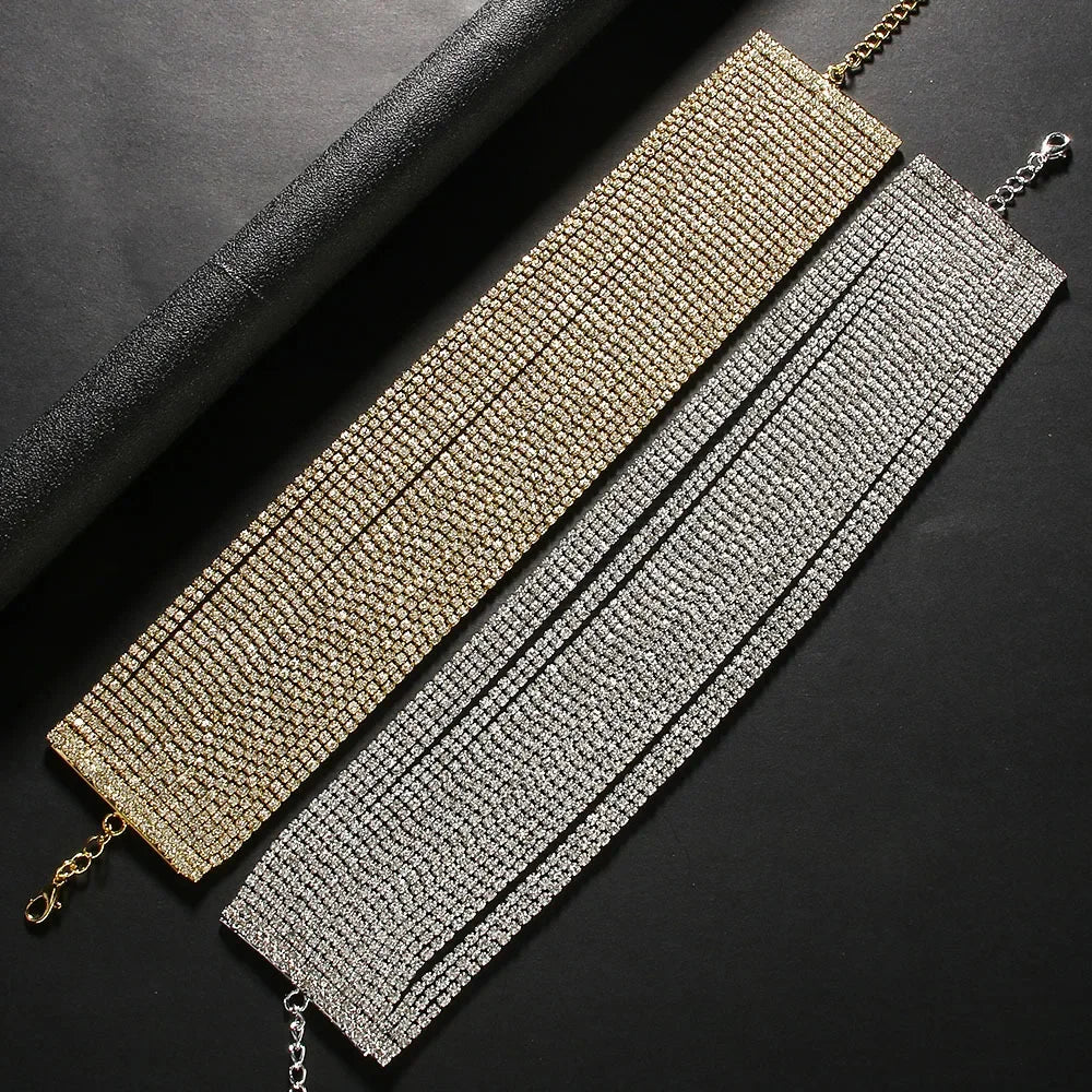 Elegant Rhinestone Multilayer Choker Necklace - Sparkling Crystal Statement Collar Necklace for Women | Perfect for Evening Parties, Weddings & Special Occasions