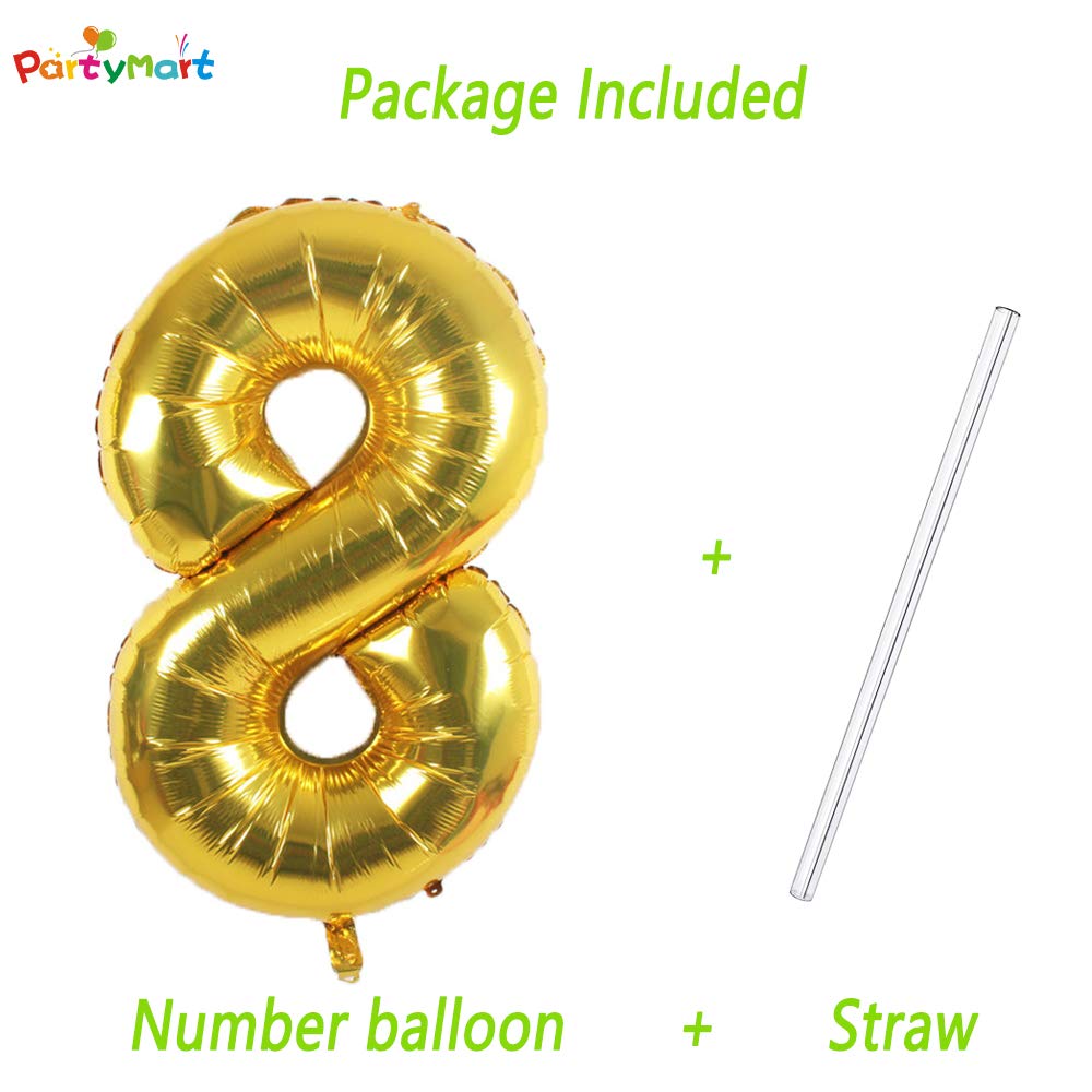 42 Inch Gold Foil Number 8 Balloon for Birthday Parties, Anniversaries & Special Events Decorations