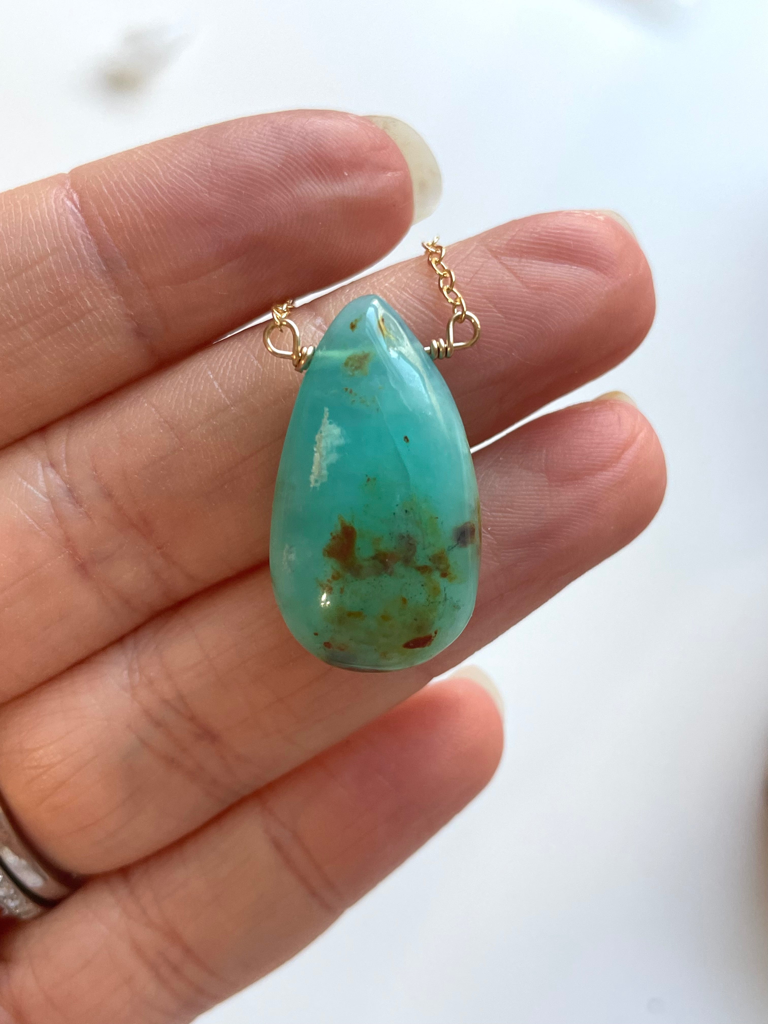 Natural Peruvian Opal Gemstone Gold Filled Pendant Necklace - Perfect for Boho Jewelry & Spiritual Healing Gifts