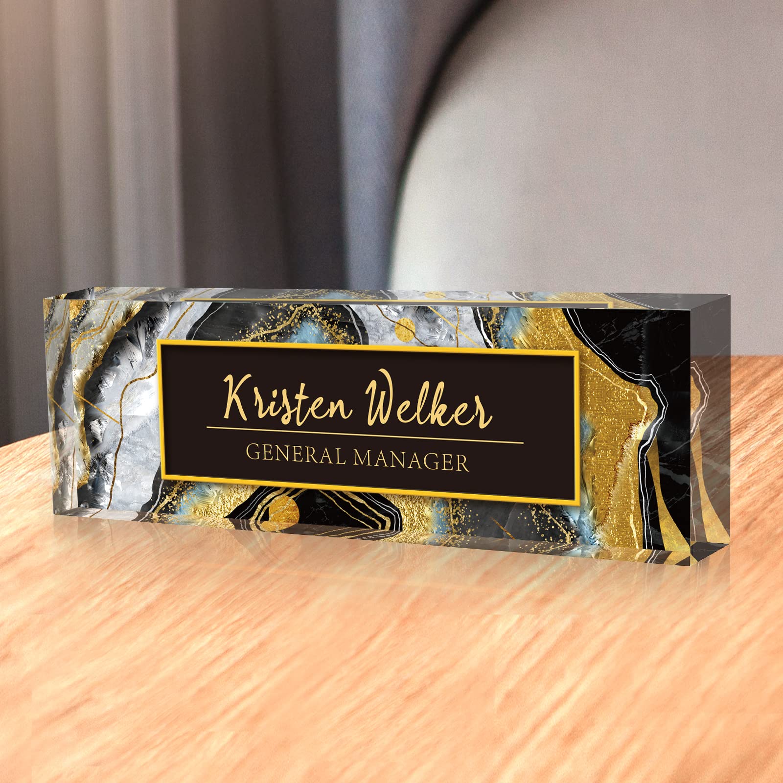 Personalized Acrylic Desk Name Plate - Custom Office Desk Decor for Women & Men - Unique Coworker, Boss, Teacher & Employee Appreciation Gifts (Black Coast) - Perfect for Office, Home Workspace & Corporate Gifting