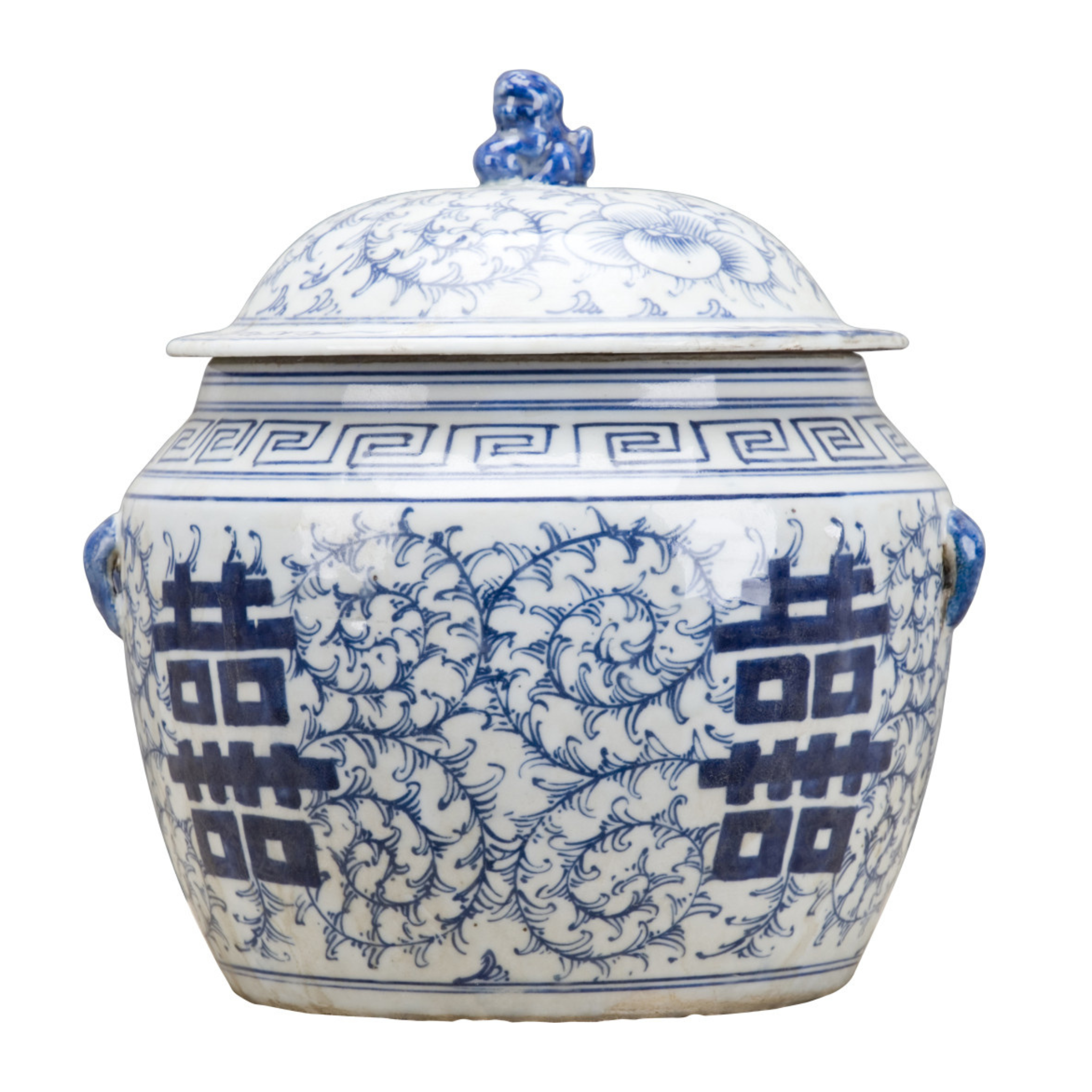 Blue and White Double Happiness Lidded Jar - Vintage Chinese Ceramic Storage Container for Tea, Spices & Home Decor