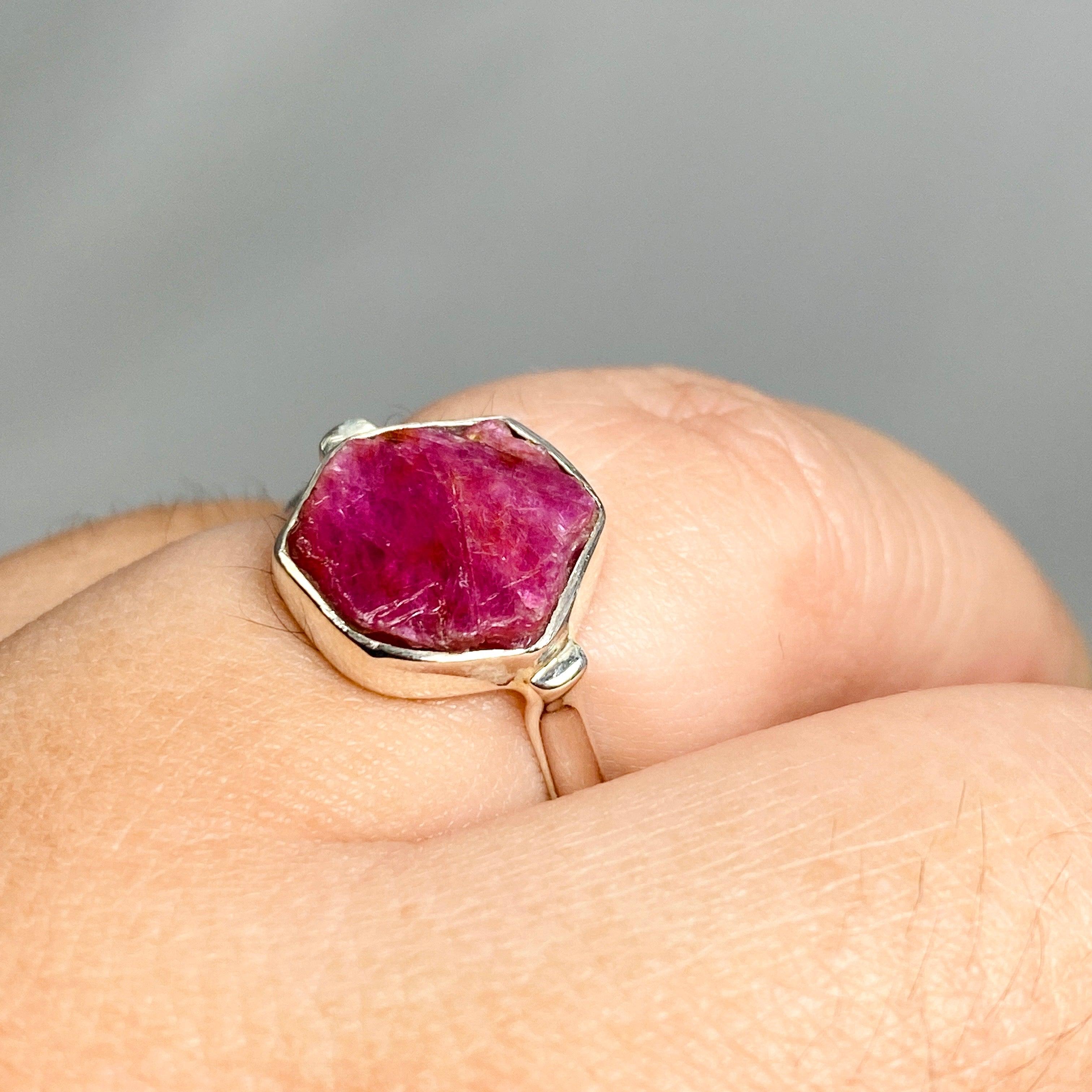 Natural Raw Ruby Hexagonal Fine Band Ring for Women - Elegant Minimalist Jewelry for Everyday Wear, Engagement, or Gift Giving