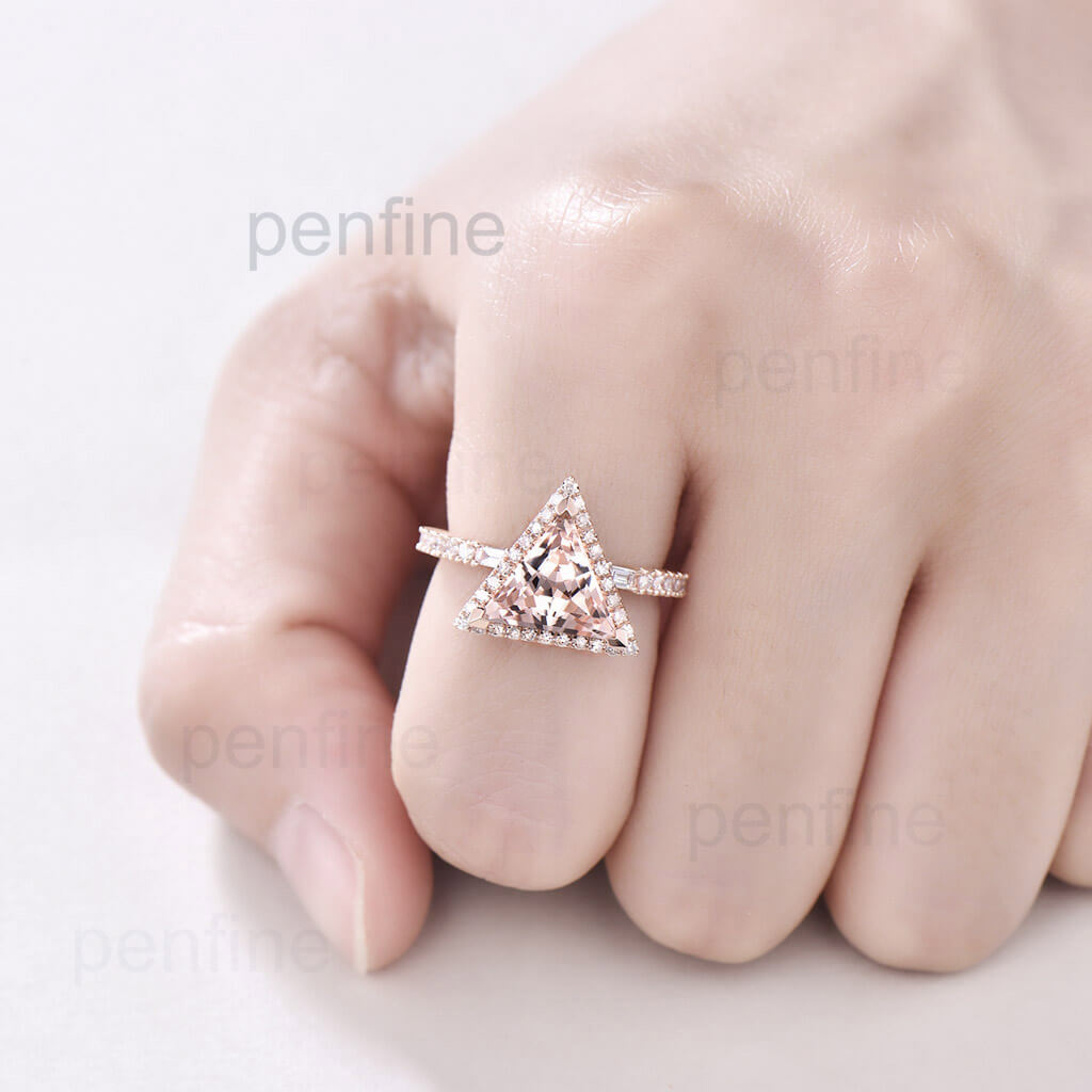 9mm Trillion Cut Morganite Diamond Engagement Ring in Rose Gold - Perfect for Proposals, Weddings & Anniversary Gifts