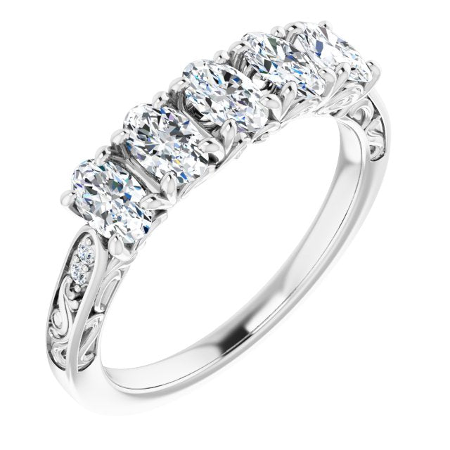 1.07 Carat Oval & Round Cut Diamond Wedding Band - Vintage Inspired Engagement Ring for Women, Perfect for Bridal, Anniversary & Special Occasions