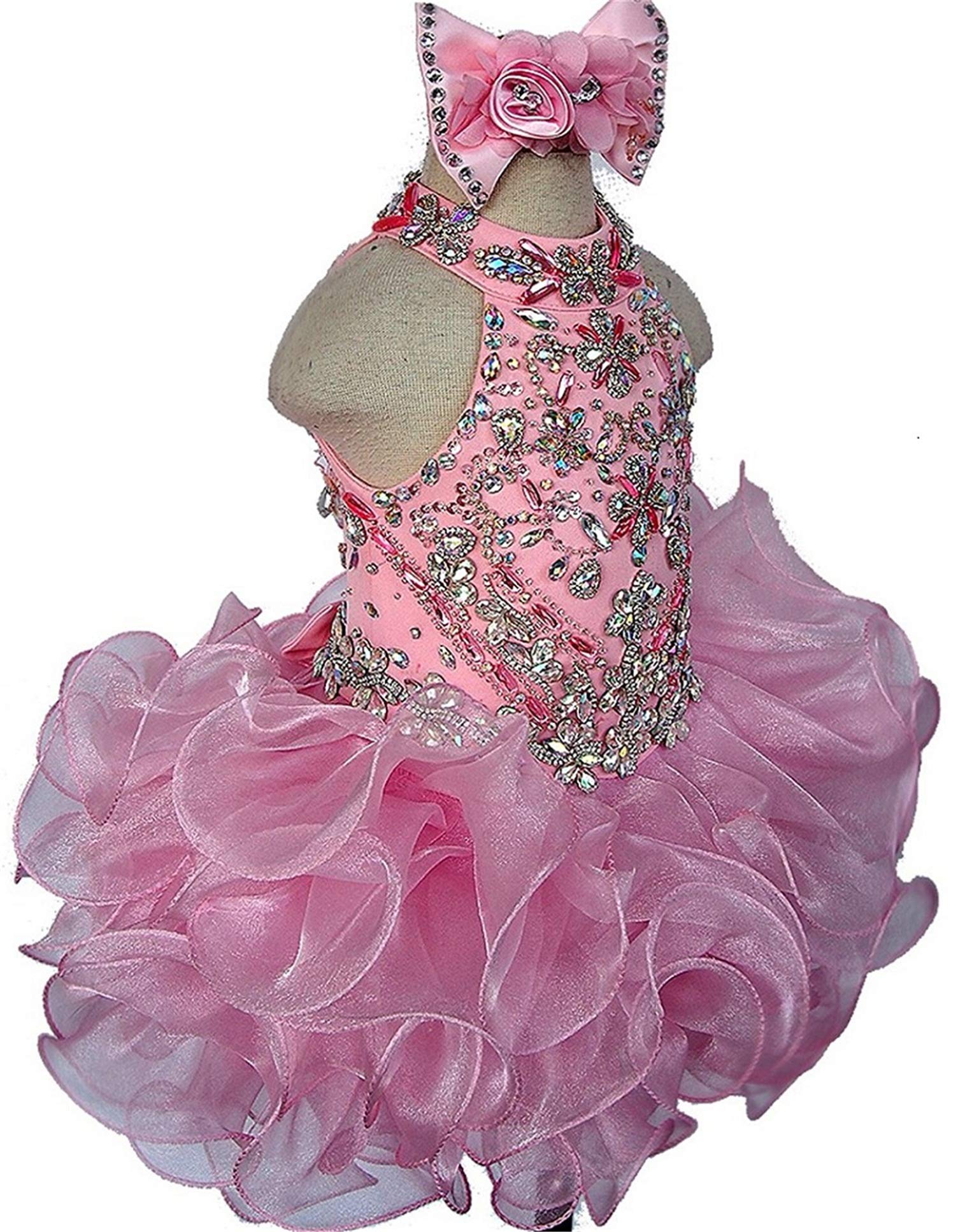 Junguan Baby Girls Short Halter Cupcake Pageant Dresses - Newborn Princess Birthday Party Tutu Ball Gowns for Pageants, Photoshoots & Special Occasions