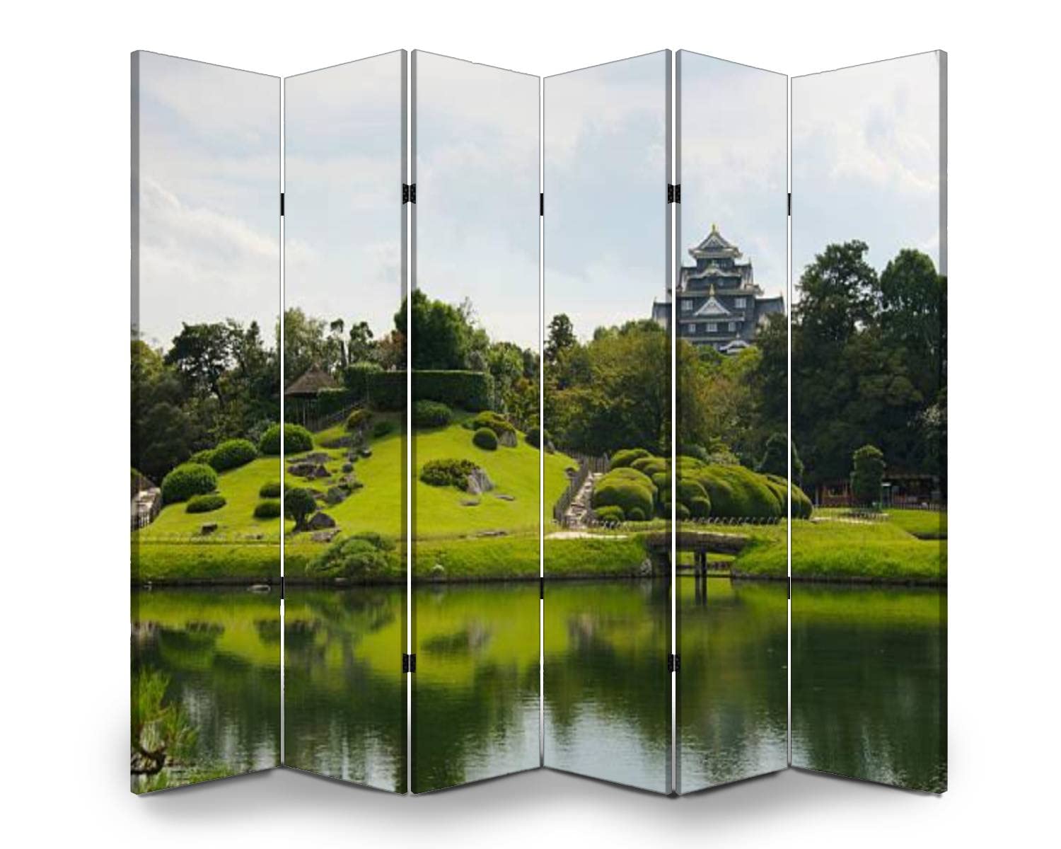 6-Panel Japanese Folding Room Divider - Koraku-en Garden & Okayama Castle Inspired Canvas Privacy Screen for Home, Office & Events | Freestanding Partition for Indoor Spaces, Room Separation & Decorative Wall