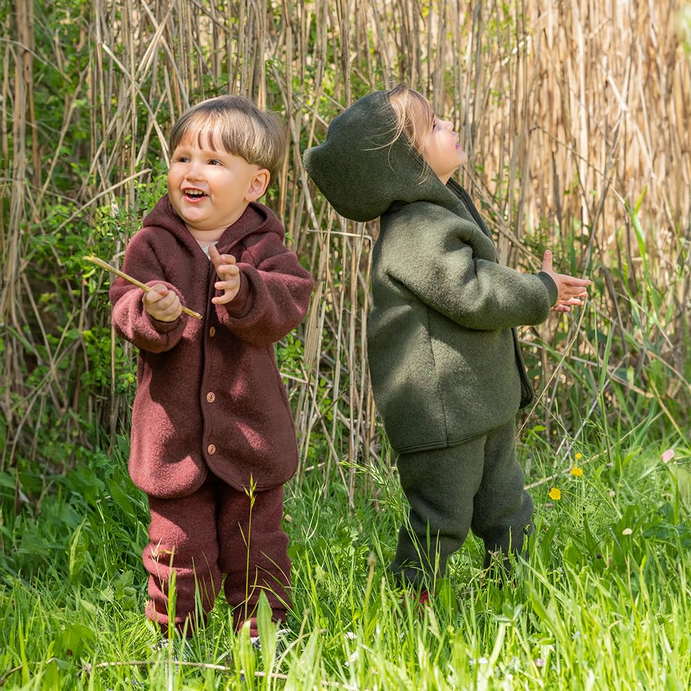 Kids Organic Merino Wool Fleece Hooded Thermal Jacket Cardigan - Warm Winter Coat for Boys & Girls - Perfect for Outdoor Play, School & Cold Weather Activities