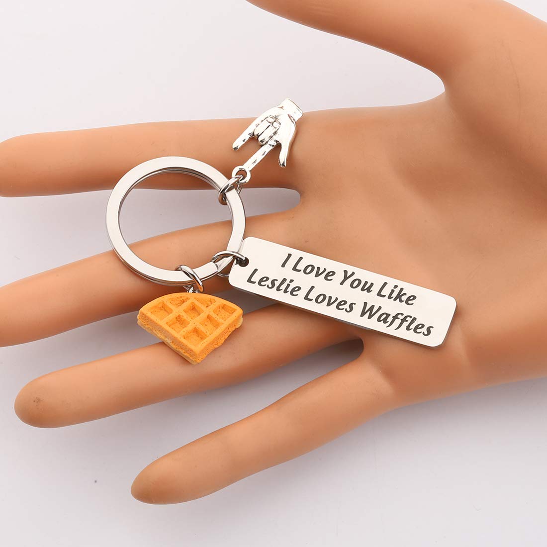 I Love You Like Leslie Loves Waffles Keychain - Cute Couple Gift for Anniversary, Valentine's Day - Perfect for Keyrings, Backpacks, and Gifts for Her/Him