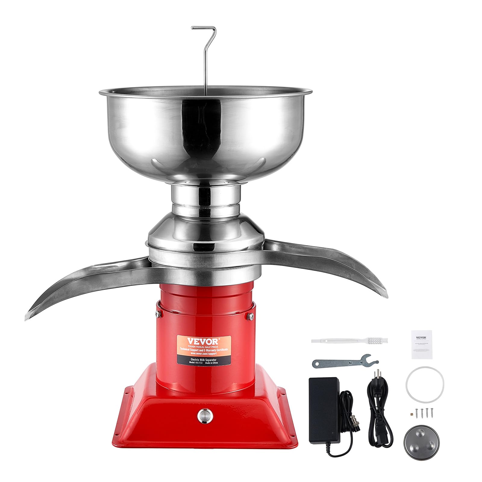 VEVOR 304 Stainless Steel Electric Cream Separator - 100L/H High Speed Centrifuge for Goat Milk & Dairy Processing (10500 RPM, Red) | Perfect for Farm Fresh Milk, Cheese Making & Home Dairy Production