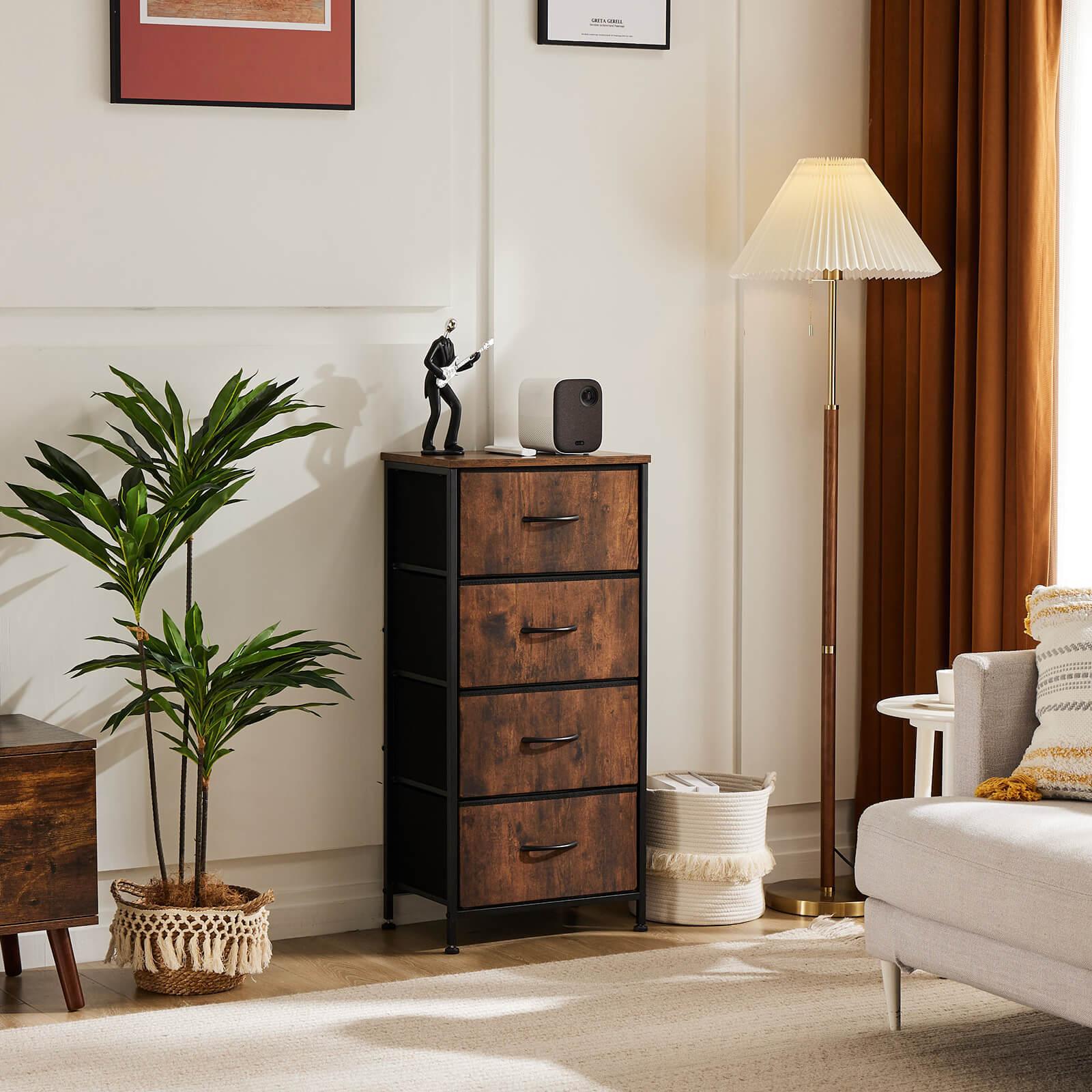Modern 4-Drawer Dresser with Metal Frame & Wood Top - Brown Wooden Chest of Drawers for Bedroom, Living Room & Office Storage Organization
