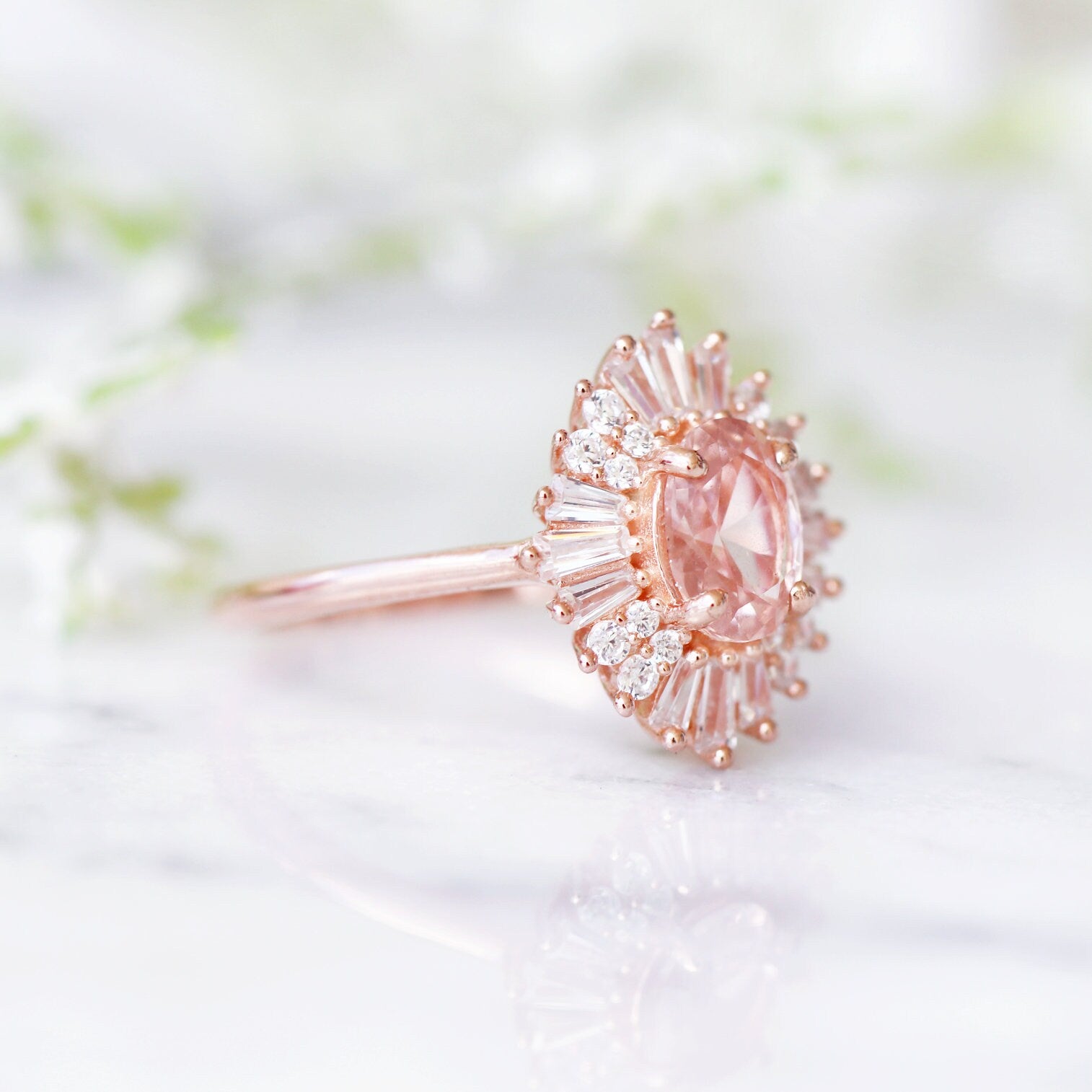 Victoria Morganite Ring 14K Rose Gold Vermeil - Elegant Pink Gemstone Jewelry for Women, Perfect for Engagement, Wedding & Special Occasions